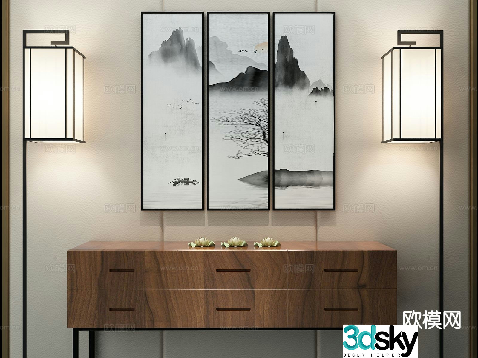 New Chinese style ink painting decorative painting 3D model