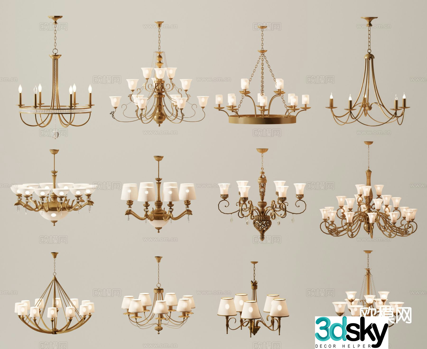 American chandelier multi-head chandelier candlestick chandelier 3D model