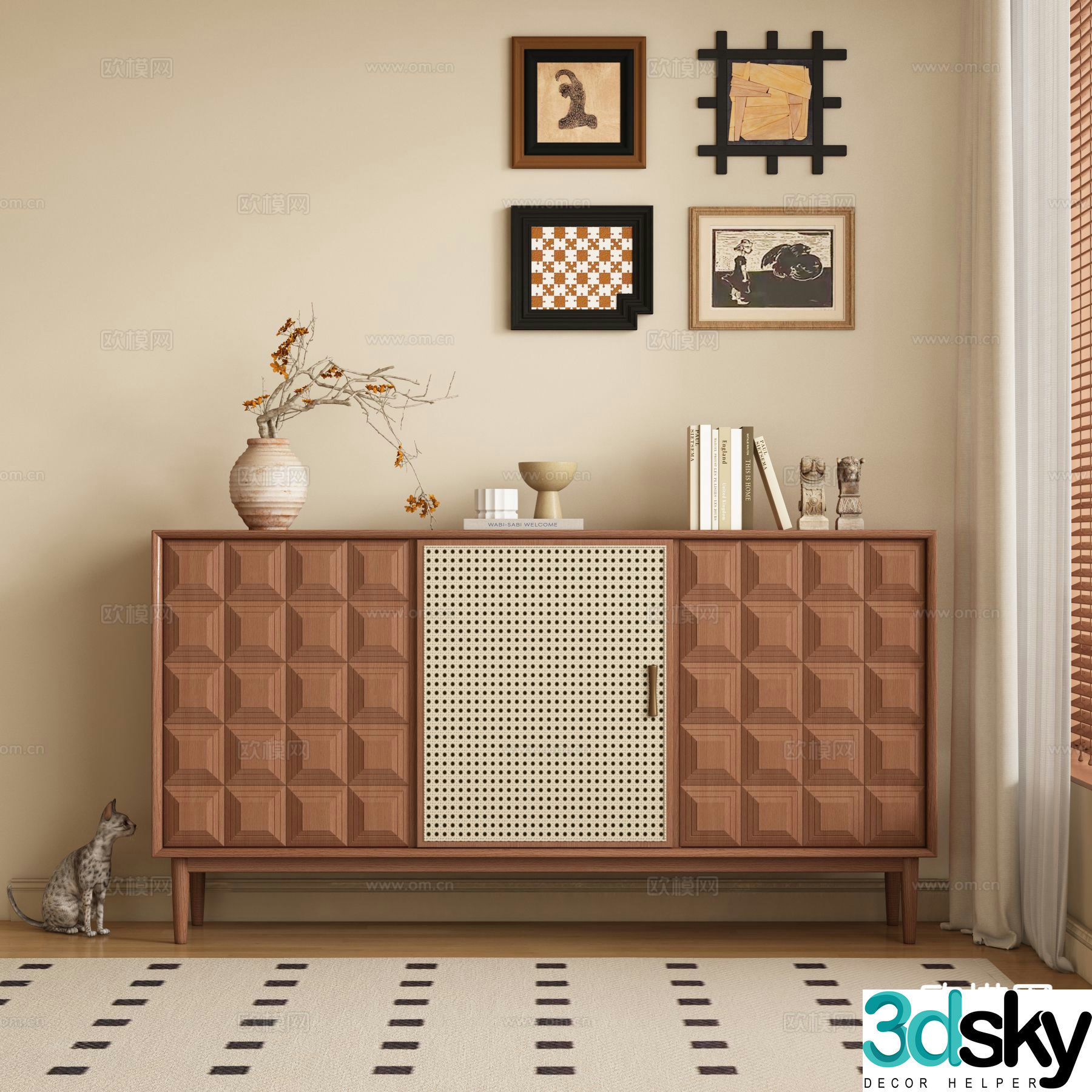 Medieval style side cabinet and entrance cabinet 3D model