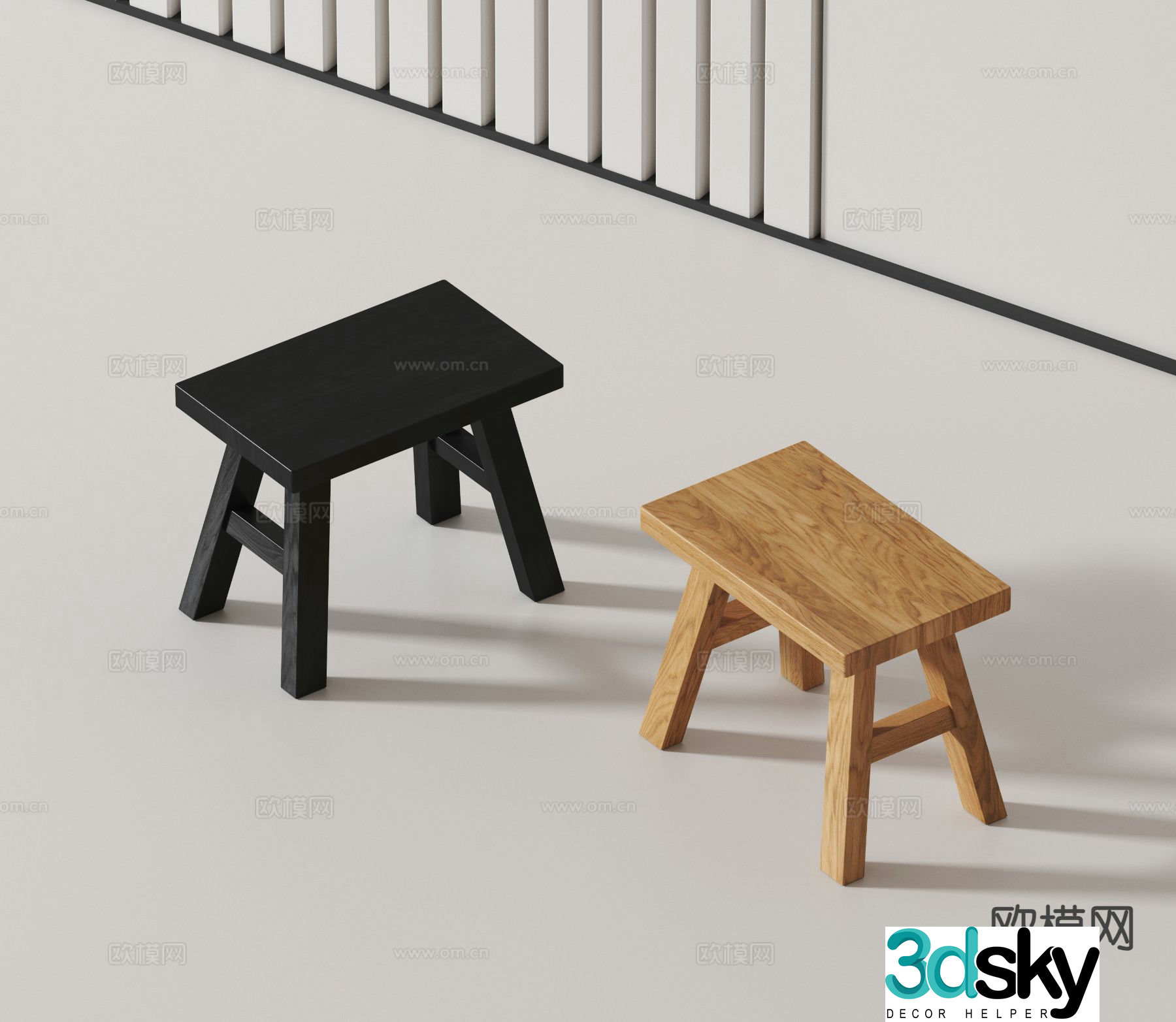 modern wooden stool stool 3d model