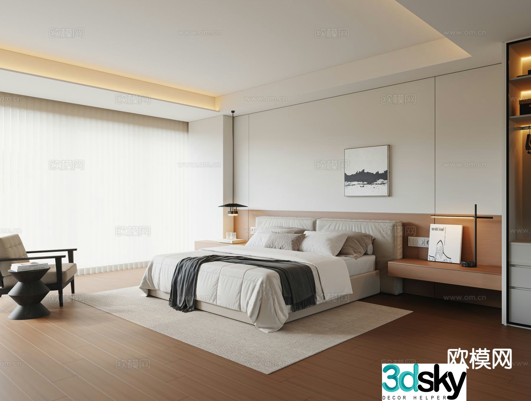 Log style bedroom master bedroom 3d model