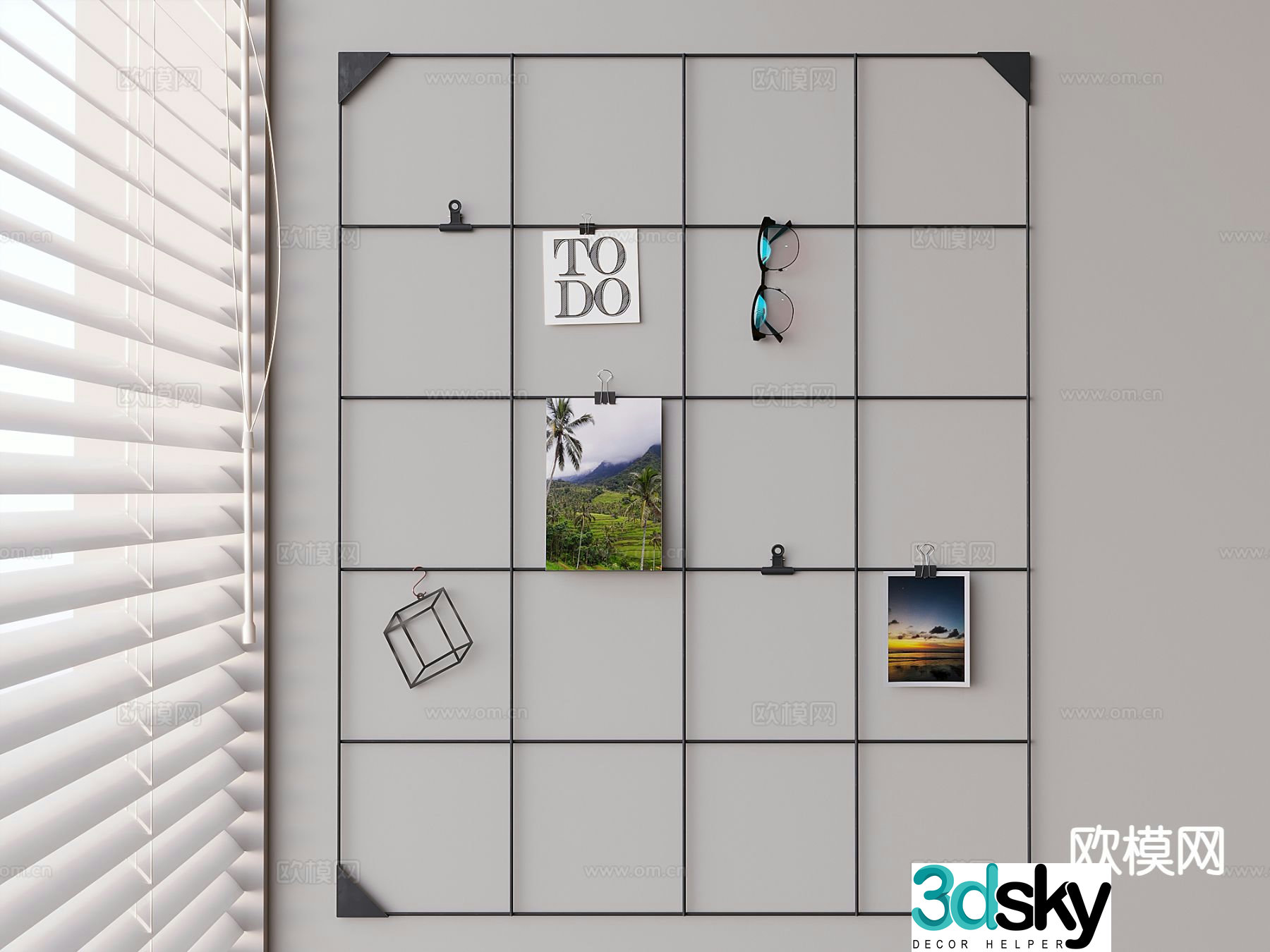 Message board with clip photo wall photo frame photo clip hanging rack hanging board picture rack 3D model