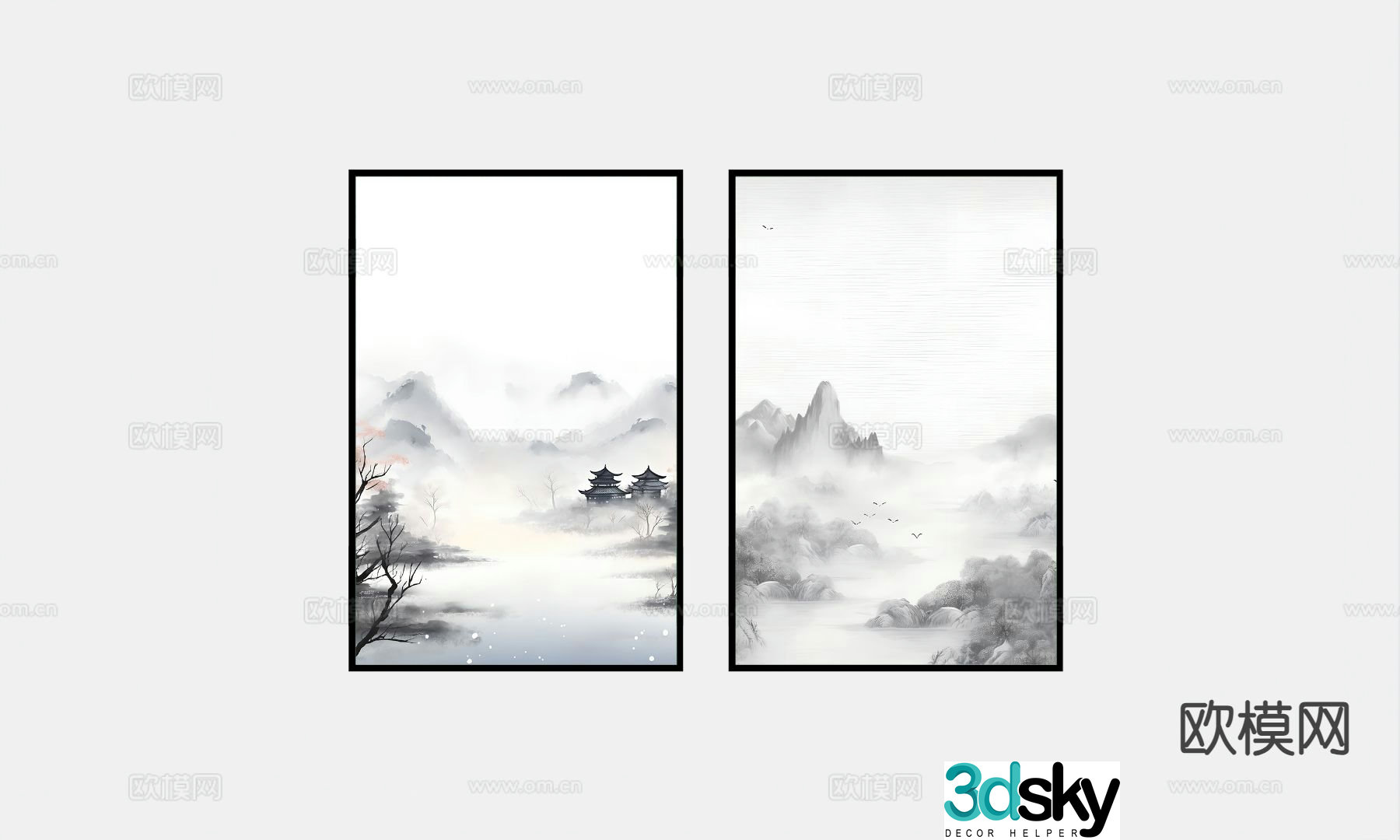 New Chinese style landscape painting decorative painting 3D model