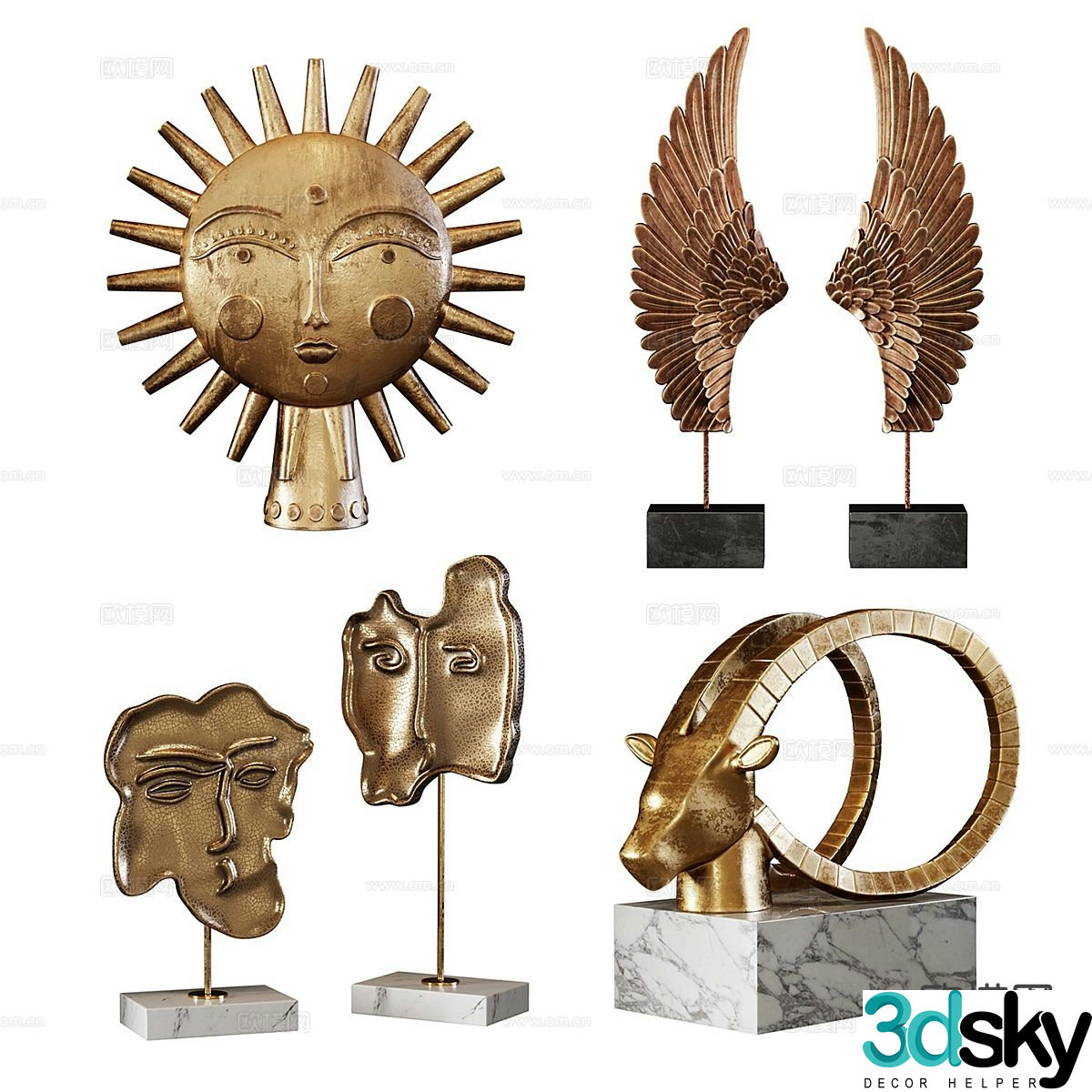 Light luxury metal sculpture sun sculpture wing sculpture 3D model