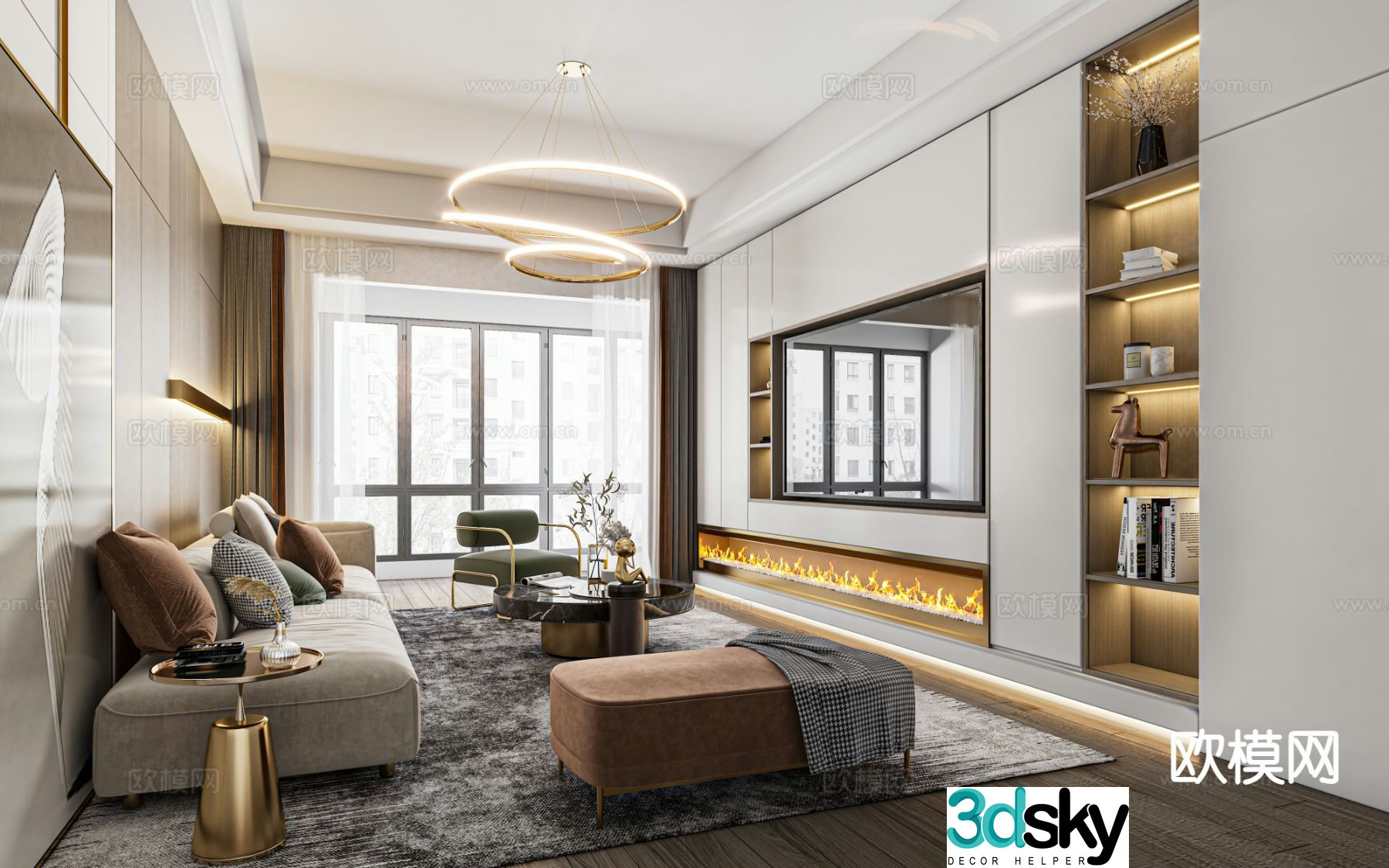 Italian light luxury living room 3D model