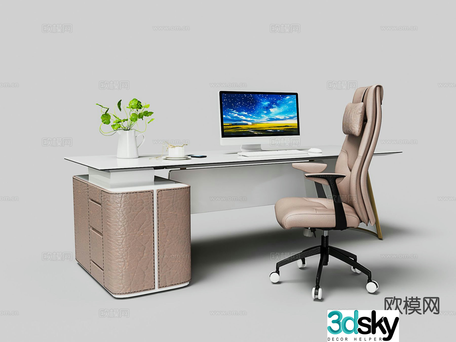 Leather paint computer desk computer chair desk desk desk 3d model