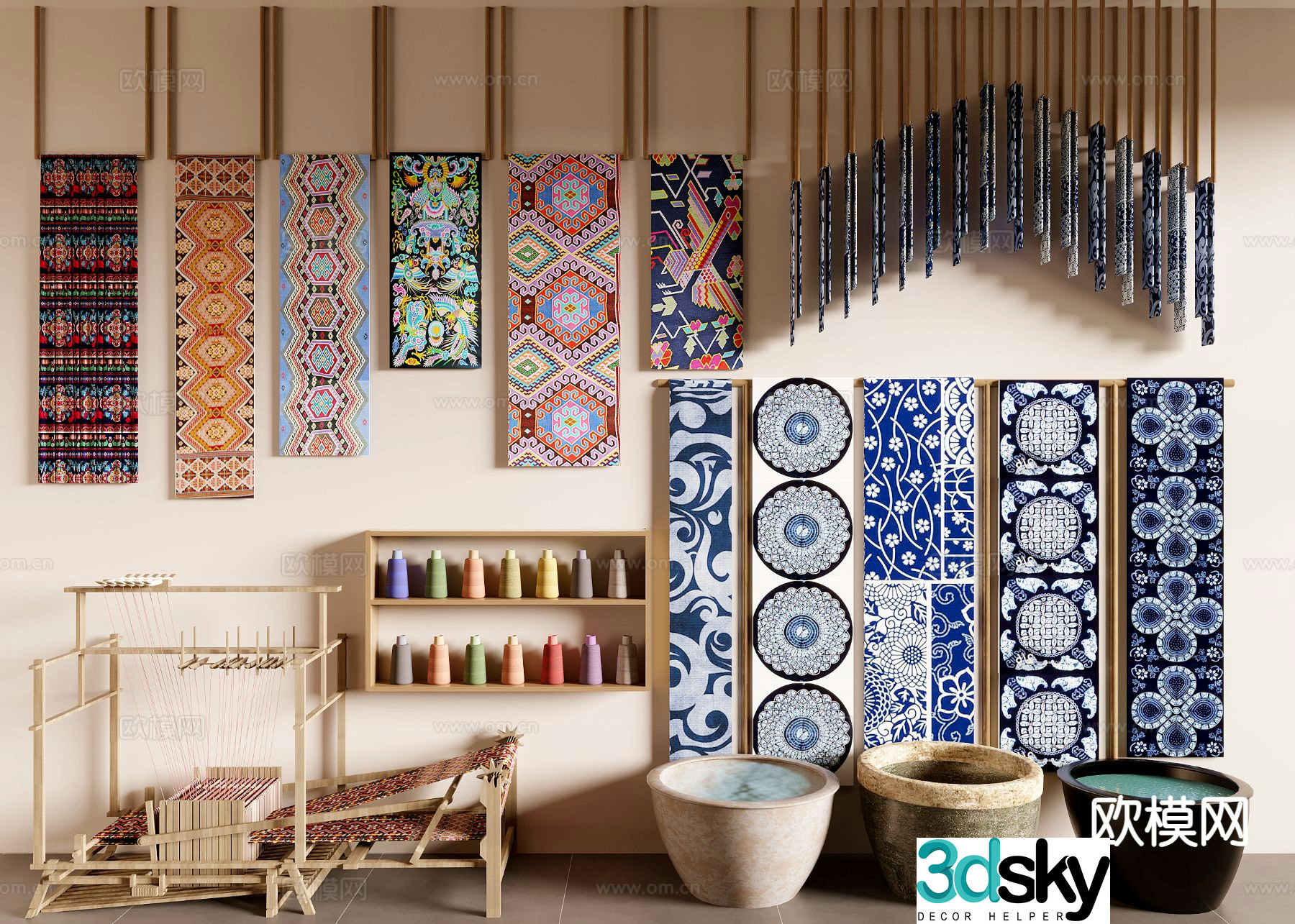 Chinese ethnic style tie-dye weaving 3D model