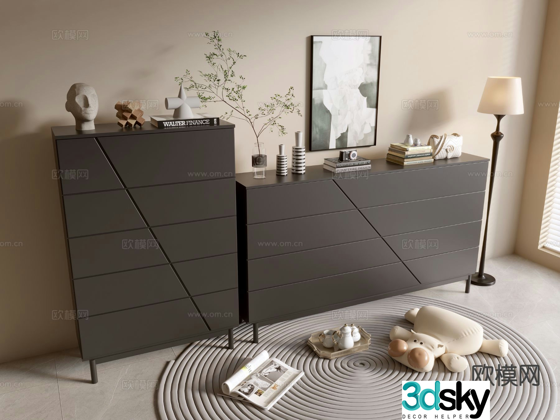 Modern black cabinet entrance cabinet drawer cabinet 3d model