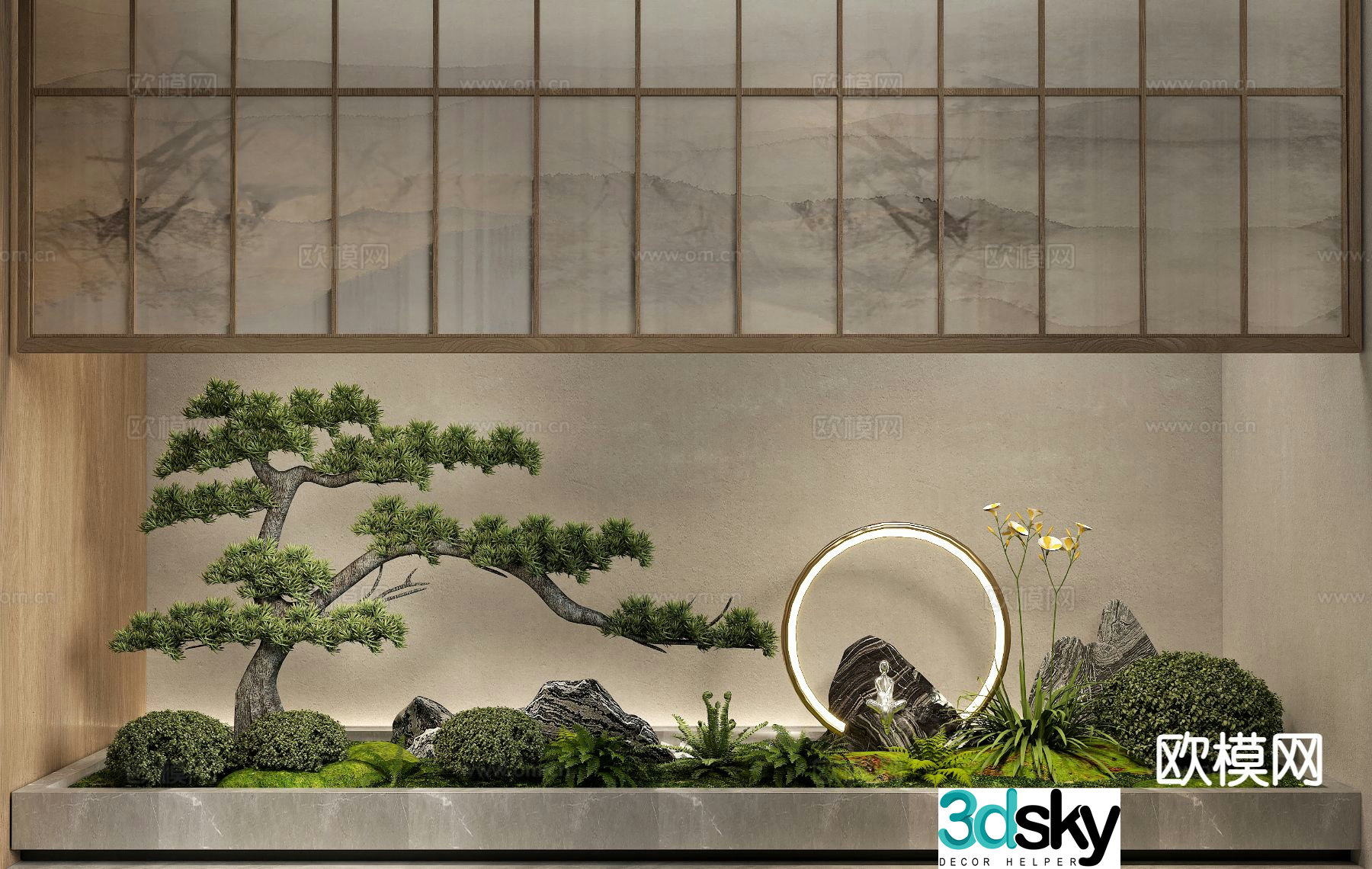 Indoor landscape pine tree landscaping moss green plant 3d model