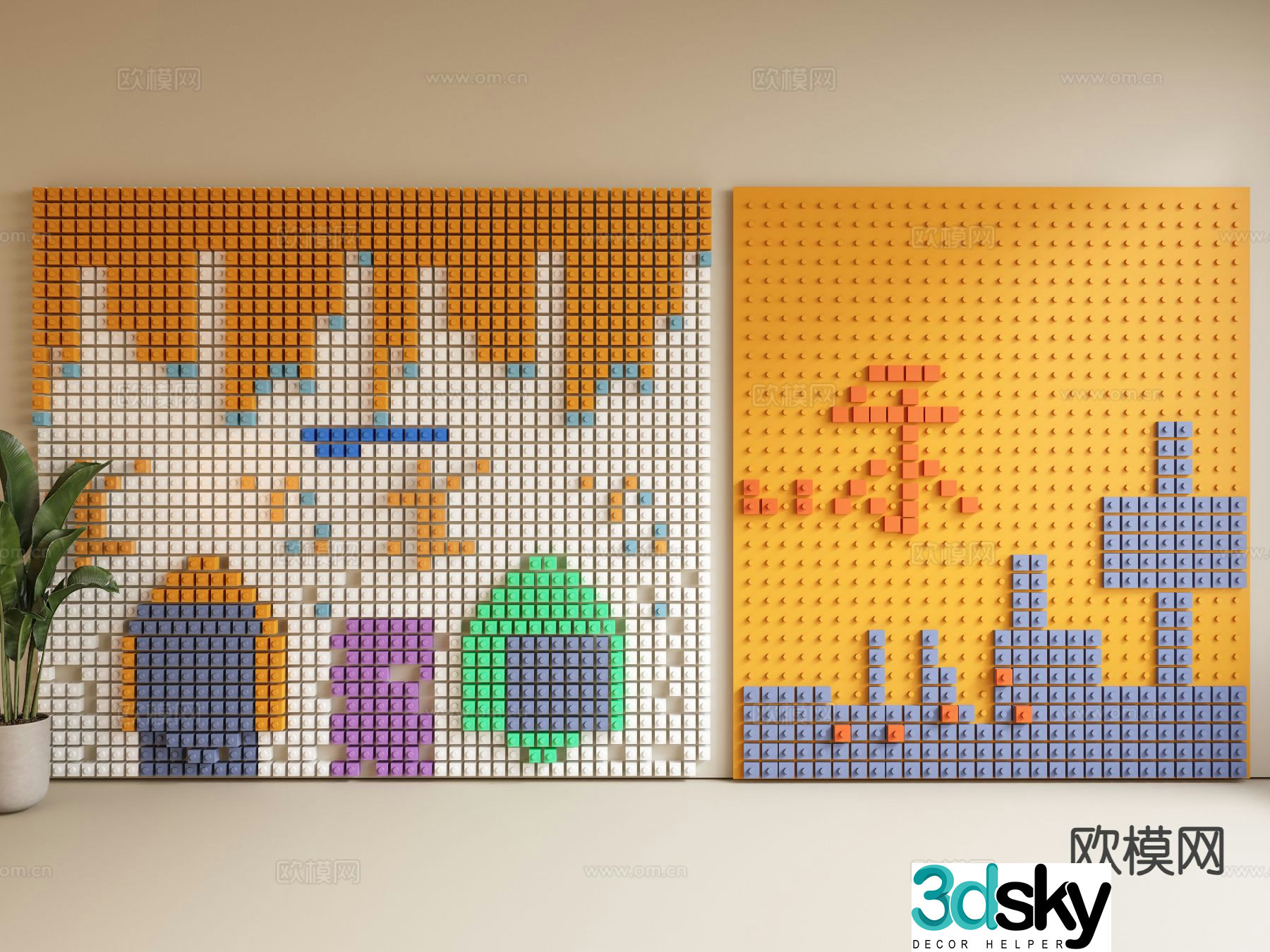 Lego building block toy wall assembled building block wall 3D model
