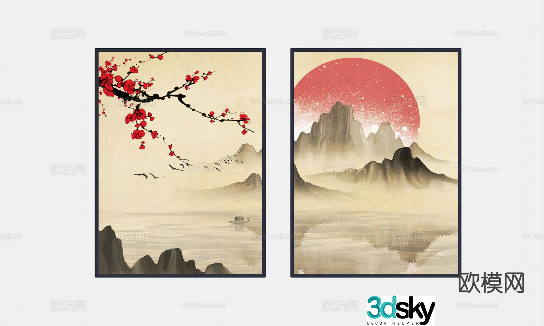New Chinese style landscape painting decorative painting 3D model