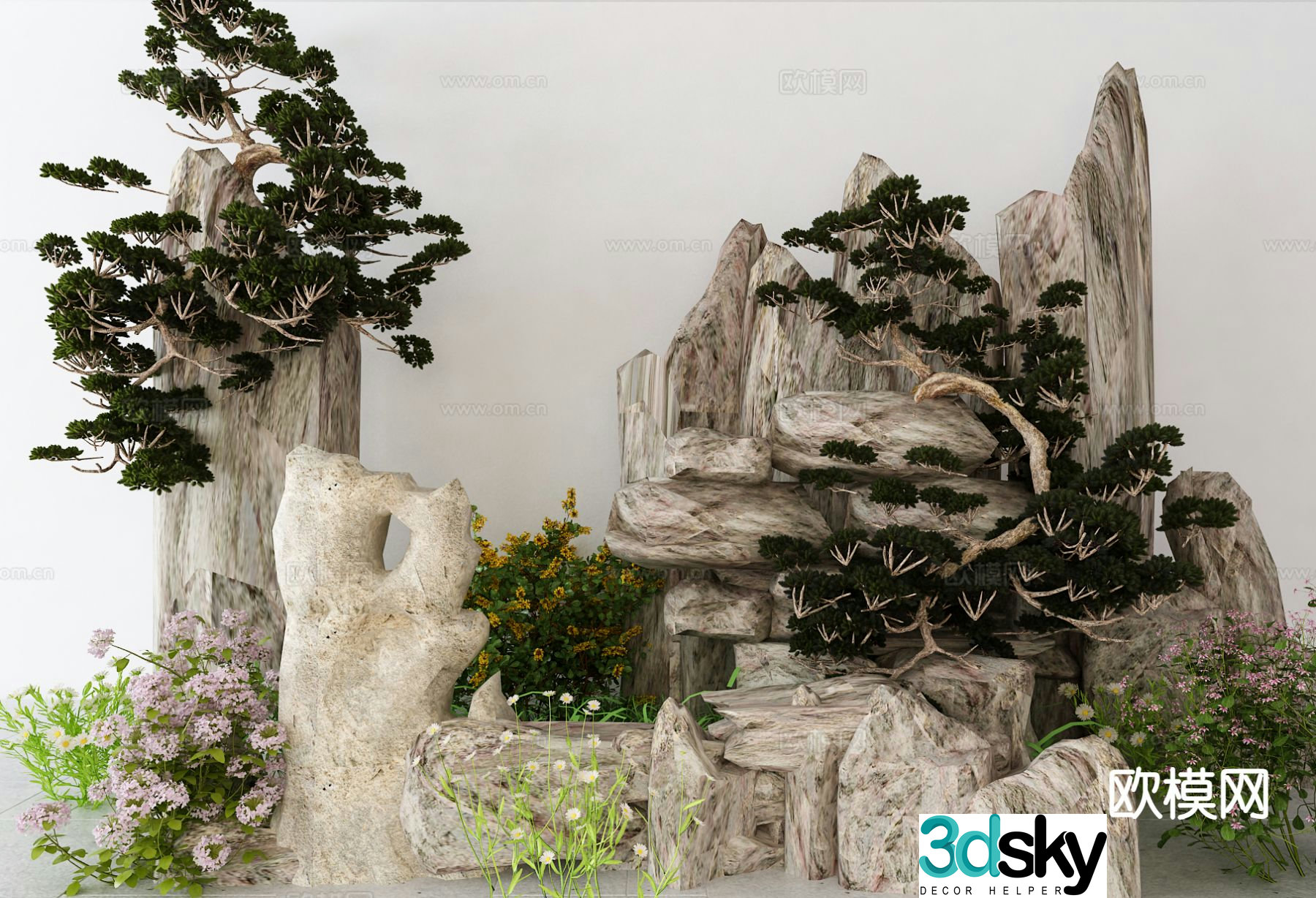 New Chinese style rockery landscape sketch 3D model