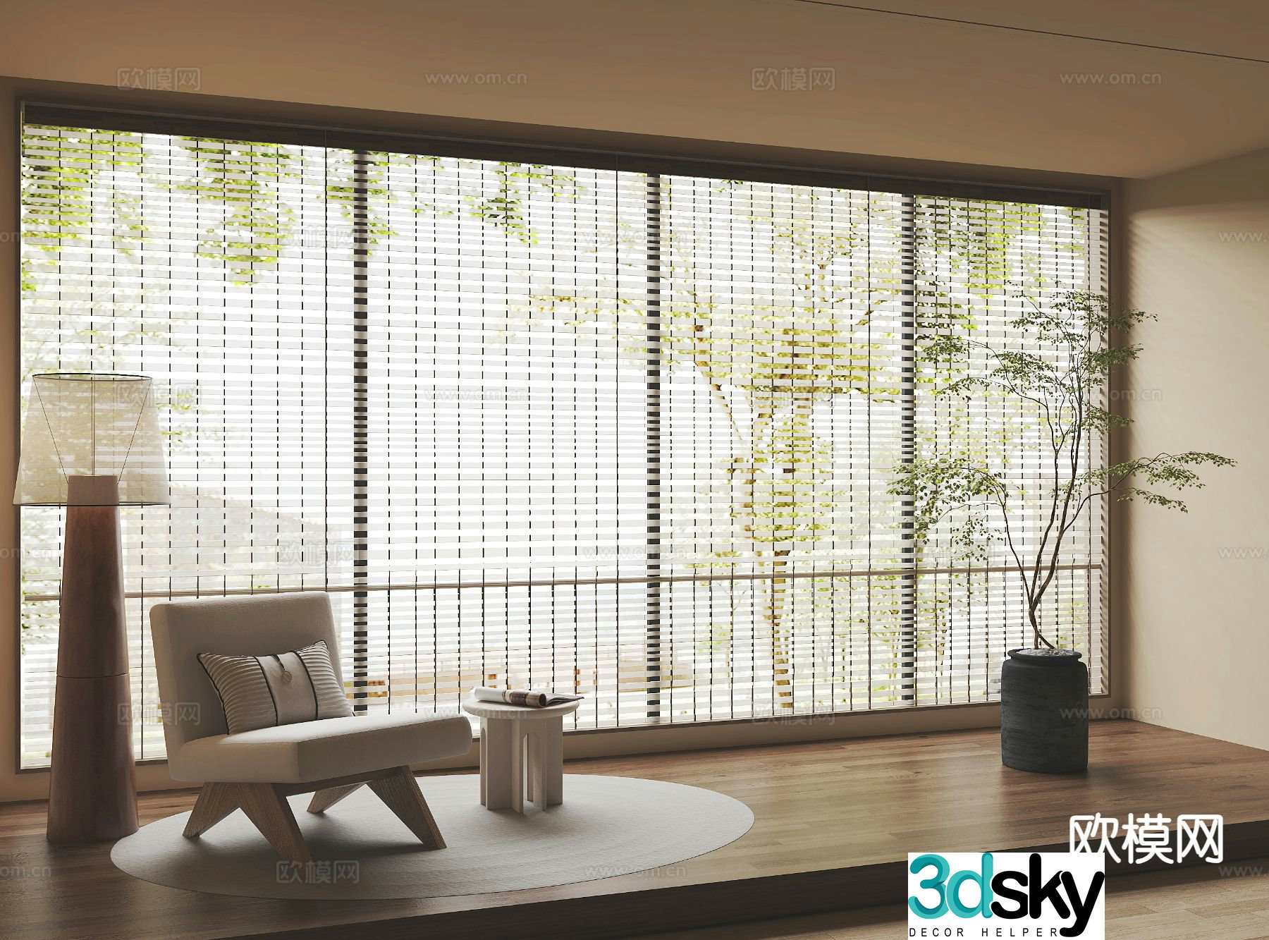 Wabi-sabi style curtain translucent curtain leisure chair floor lamp 3D model