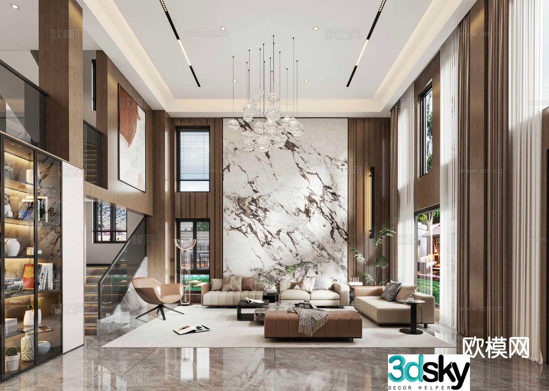 Villa living room villa hollow 3d model