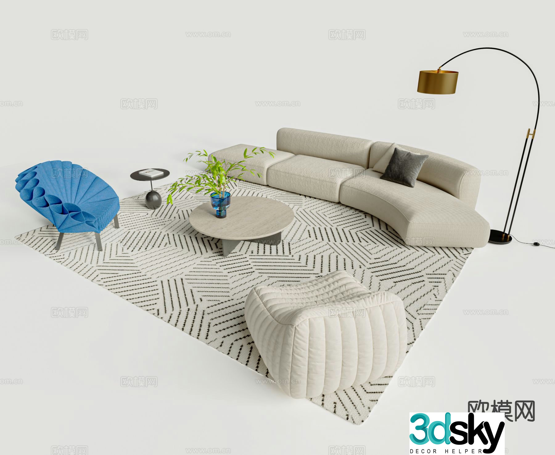 Modern sofa combination sofa coffee table combination 3d model