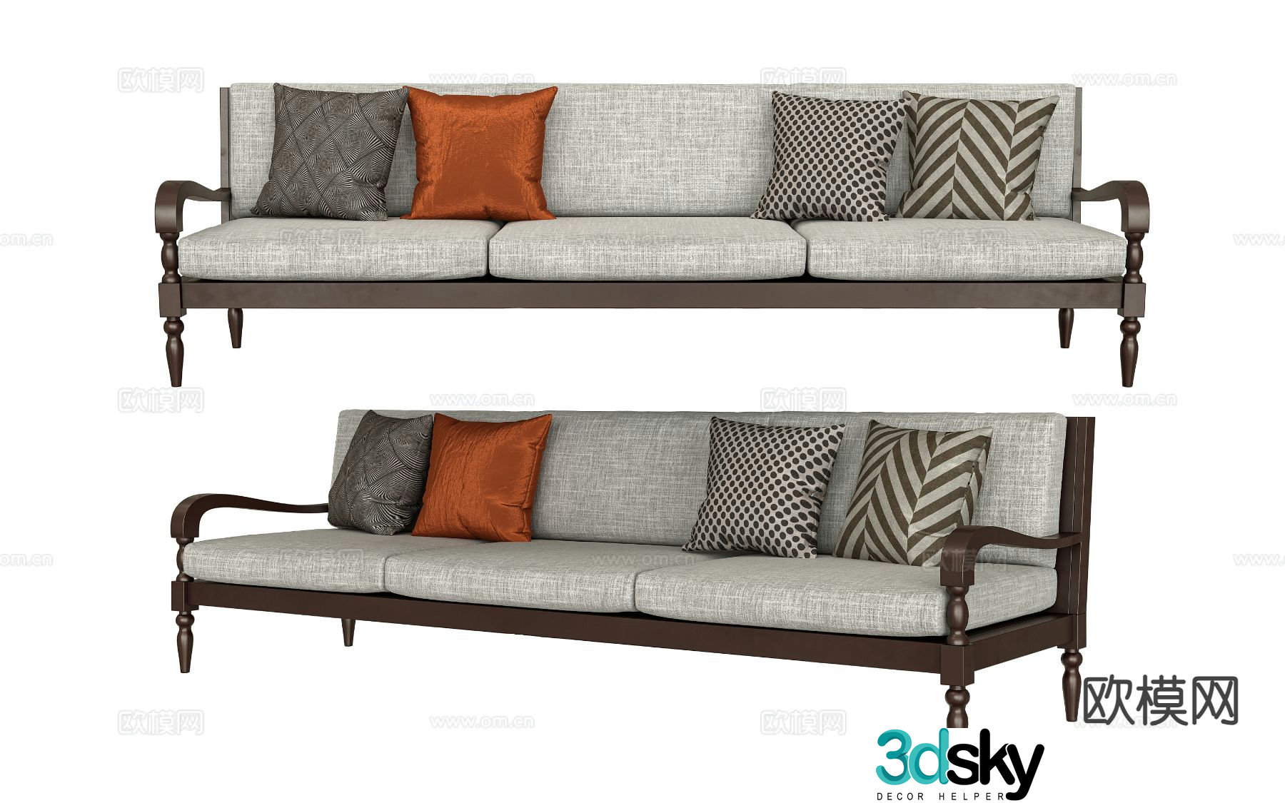 Medieval style three-person sofa 3D model