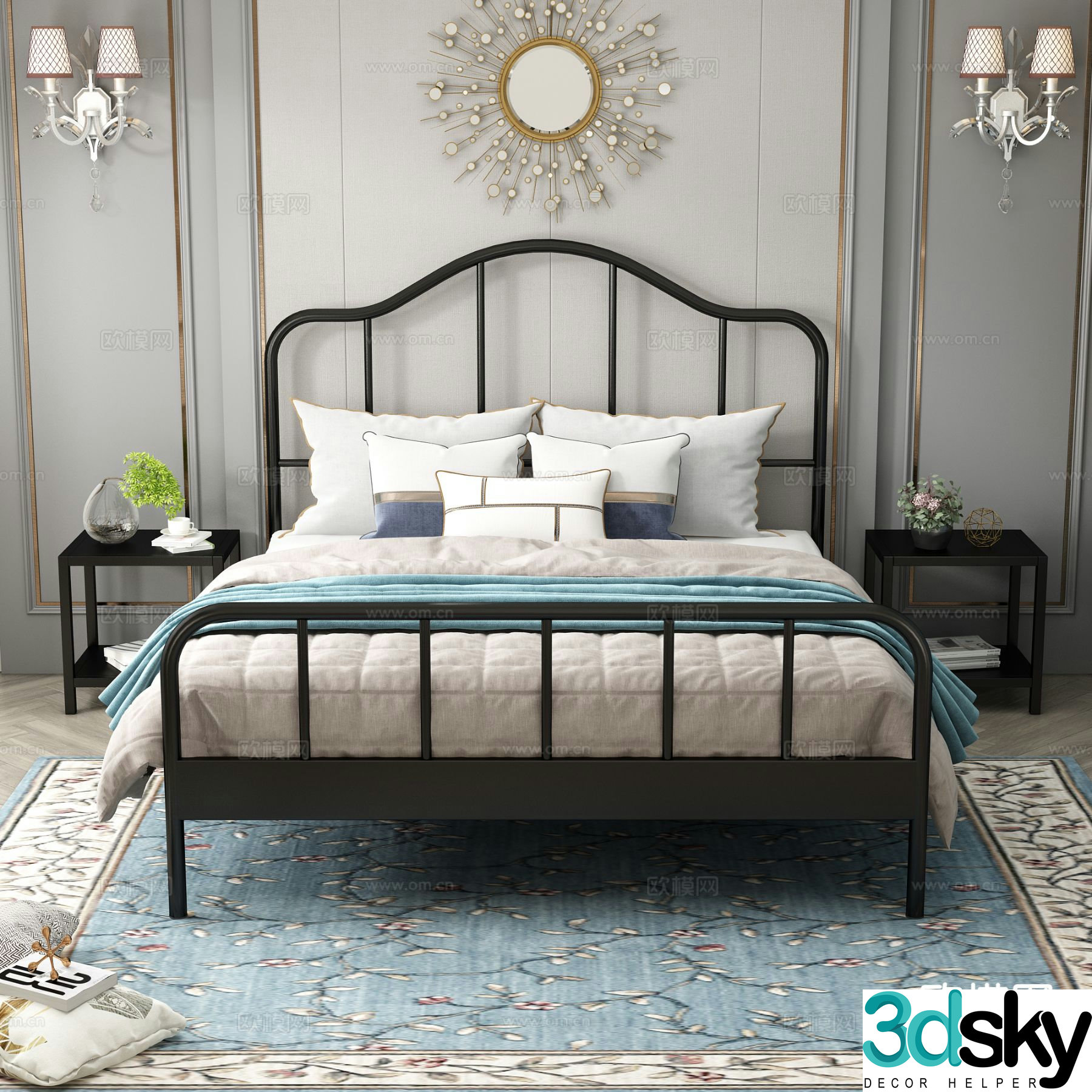 Modern iron double bed 3d model