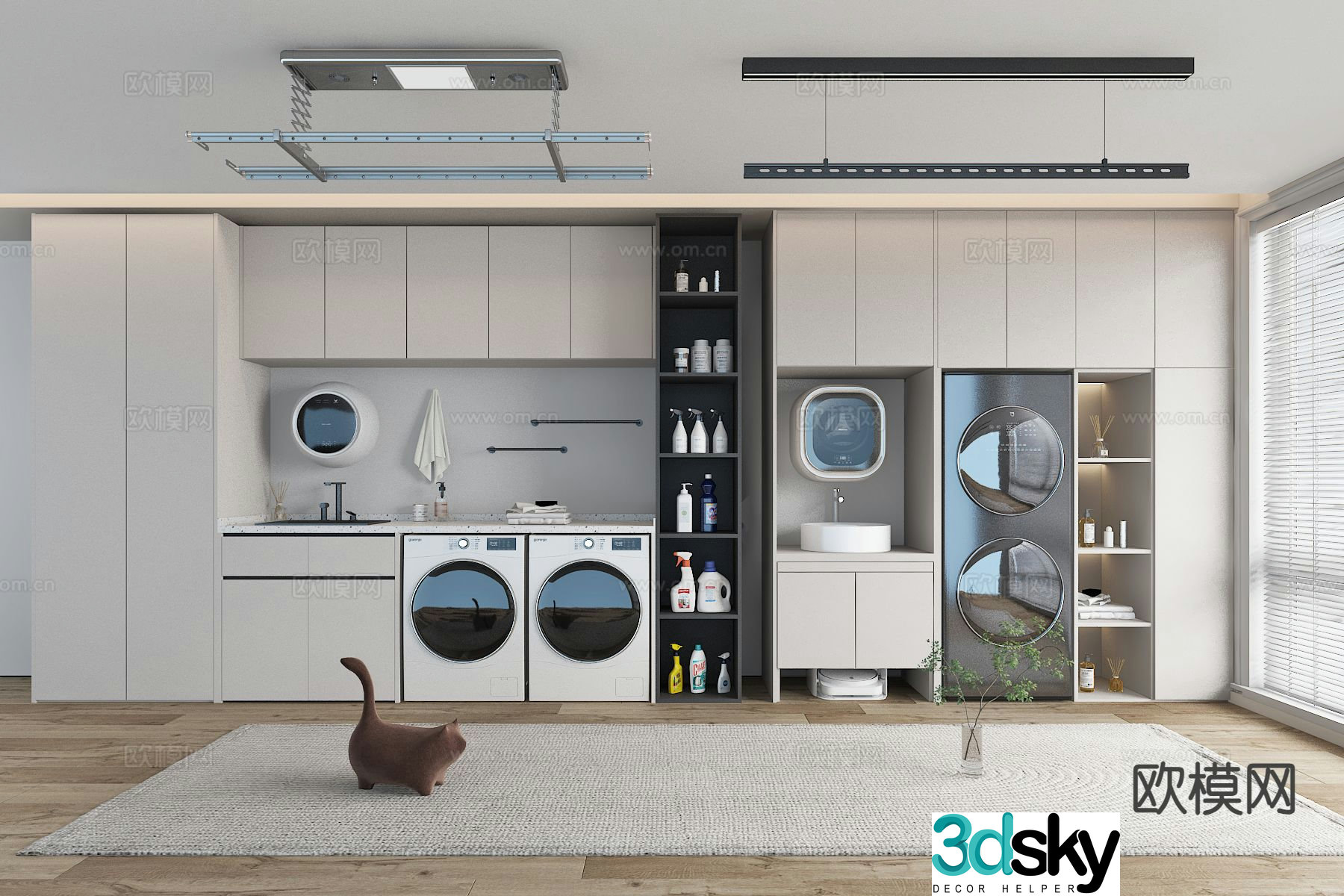 Modern balcony cabinet washing machine cabinet 3d model
