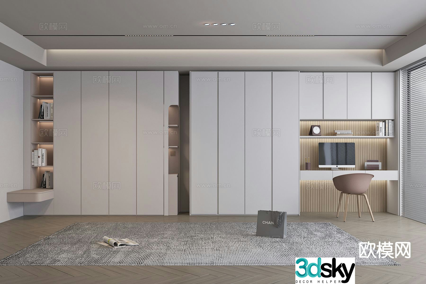 Modern wardrobe desk integrated cabinet 3d model