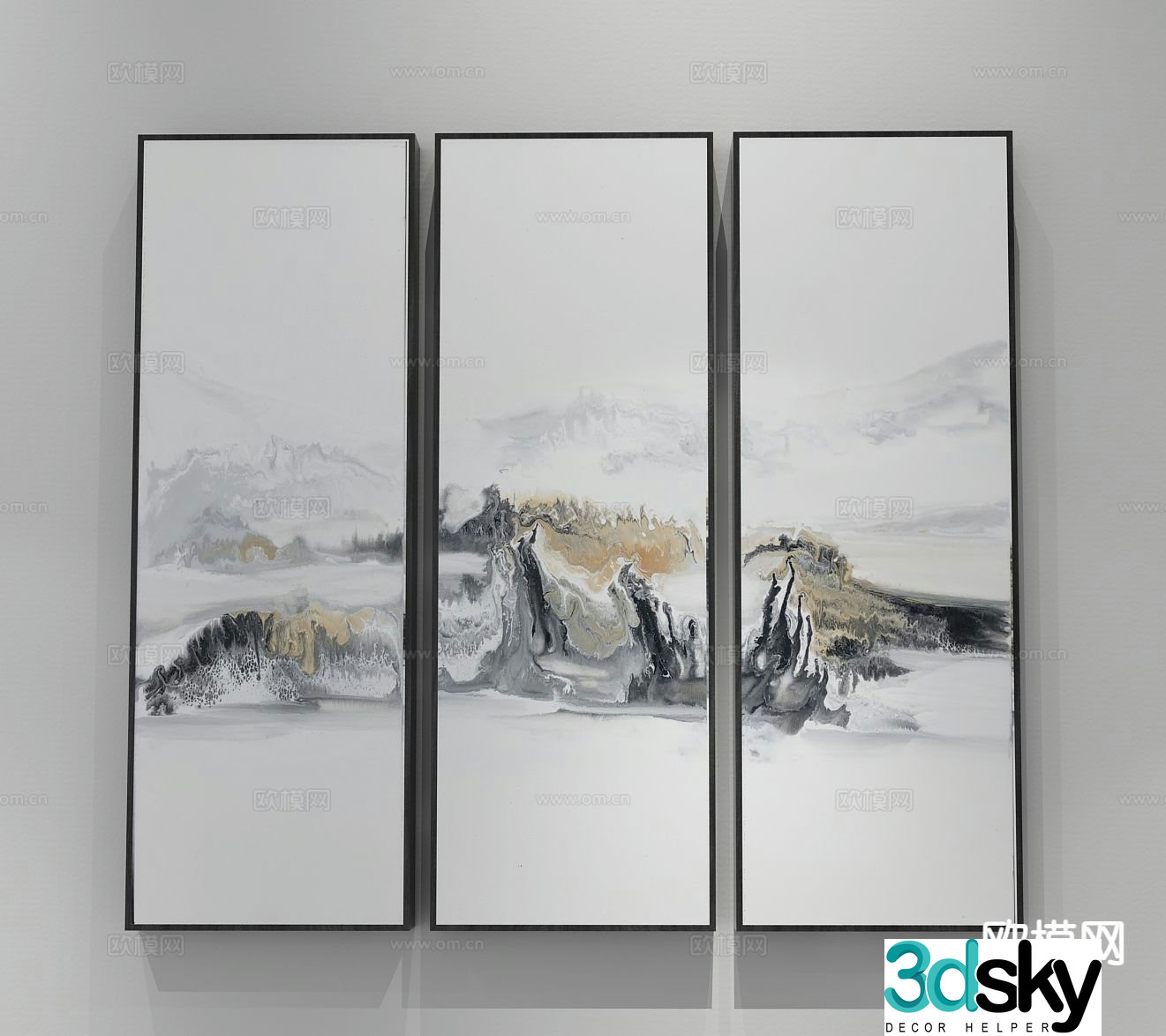 New Chinese style decorative painting ink painting 3D model