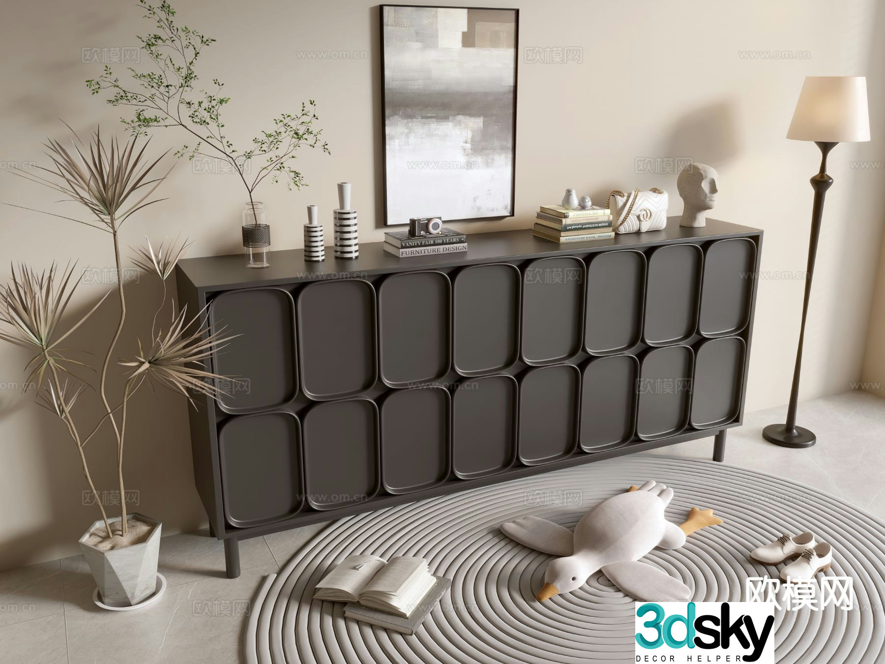 Modern black cabinet entrance cabinet 3d model