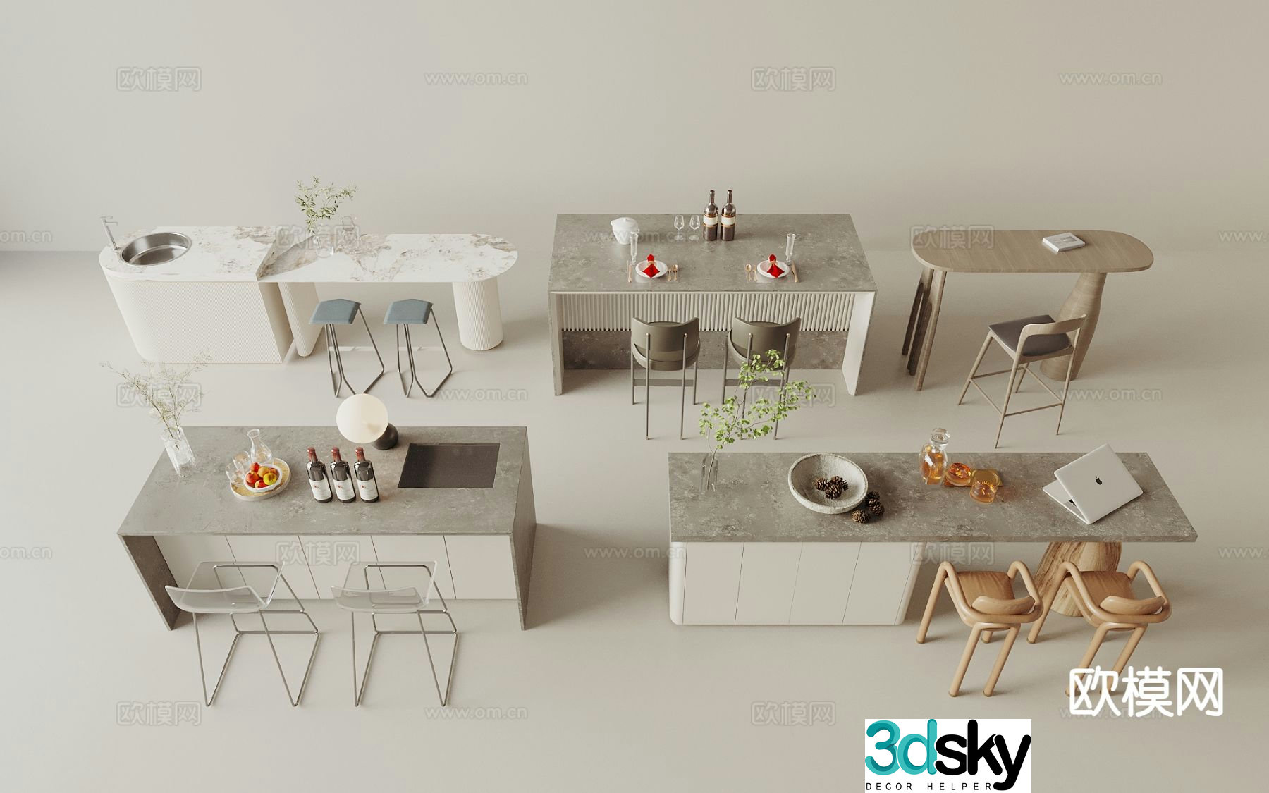 Modern bar bar stool island 3d model