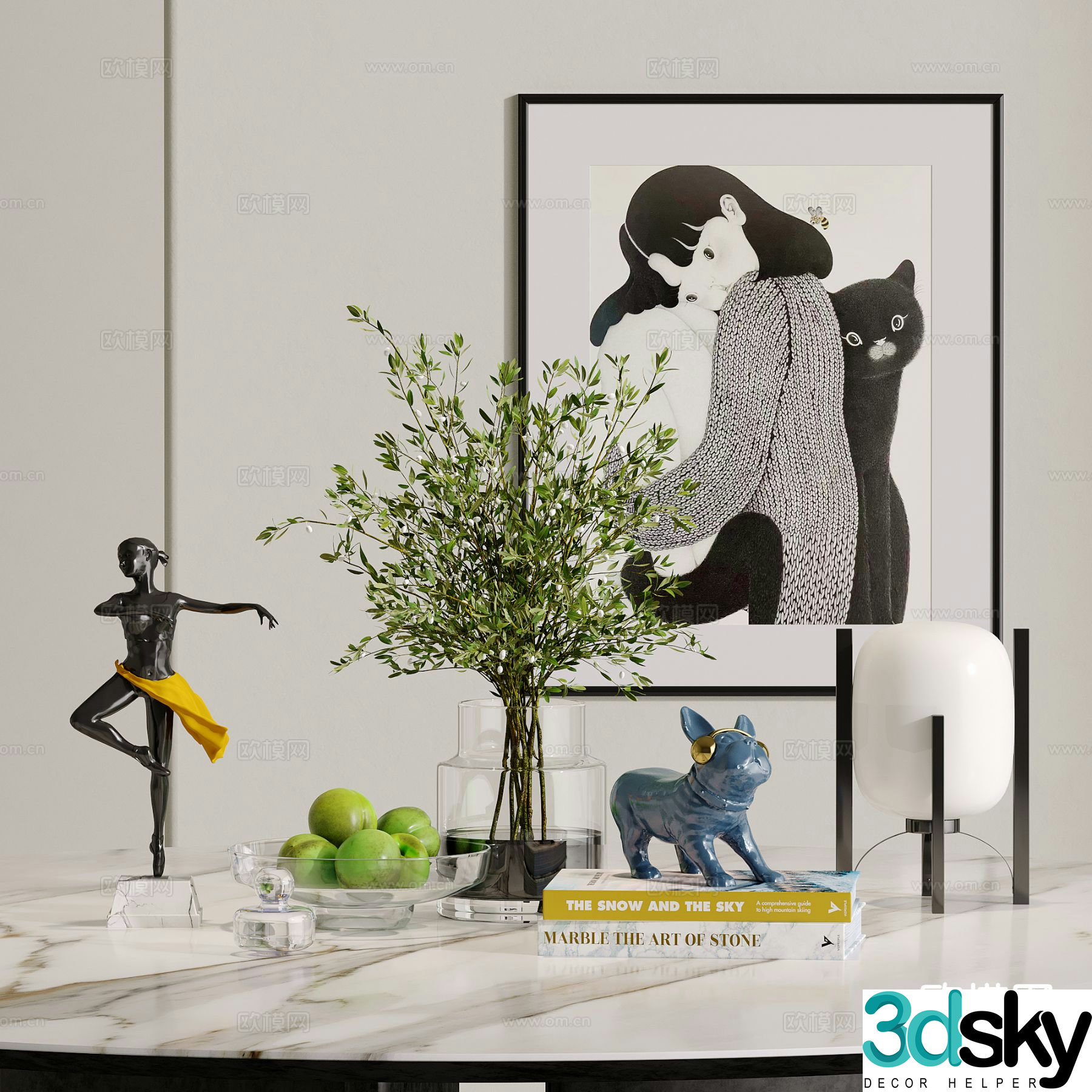 Modern jewelry ornaments combination vase flowers fruit sculpture table lamp 3d model