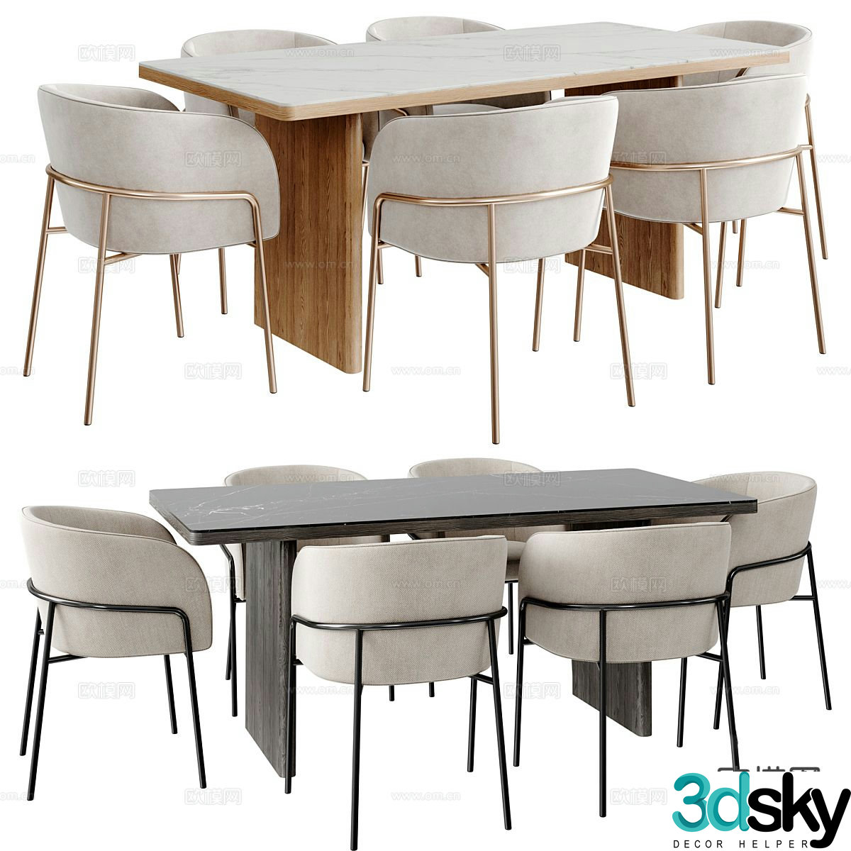 Modern dining table and chairs marble dining table 3d model