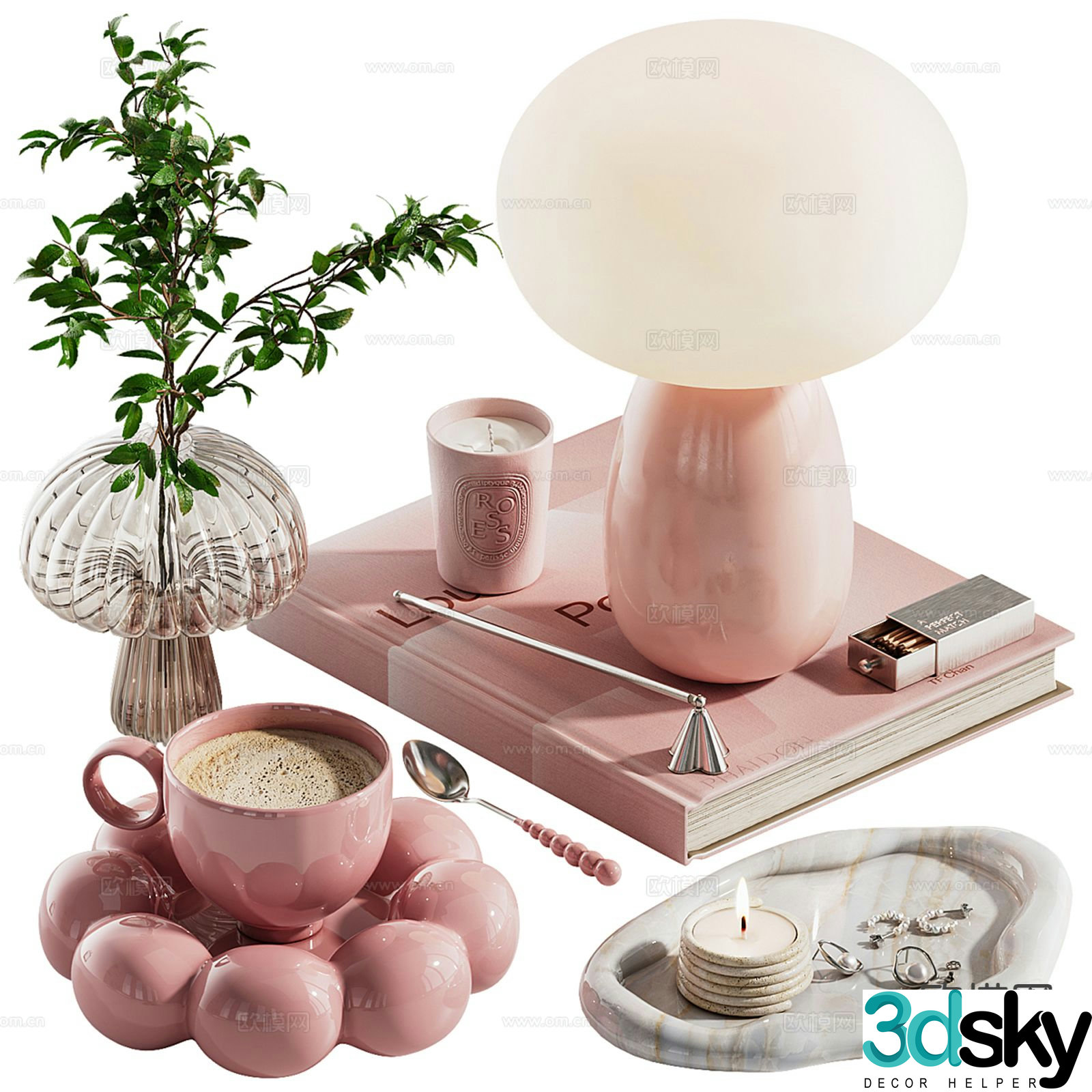 Modern decorations table lamps books 3d model