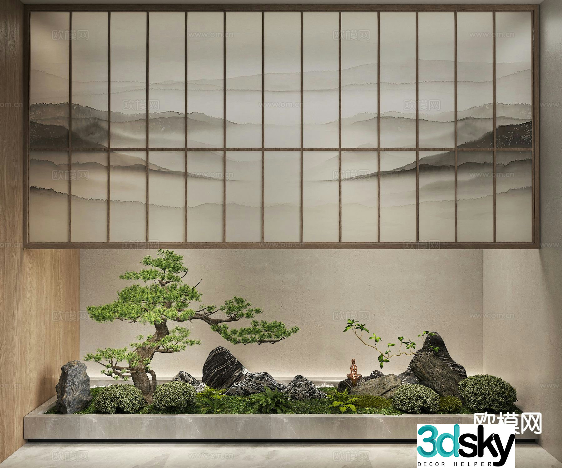 Indoor landscape pine tree landscaping moss green plant 3d model