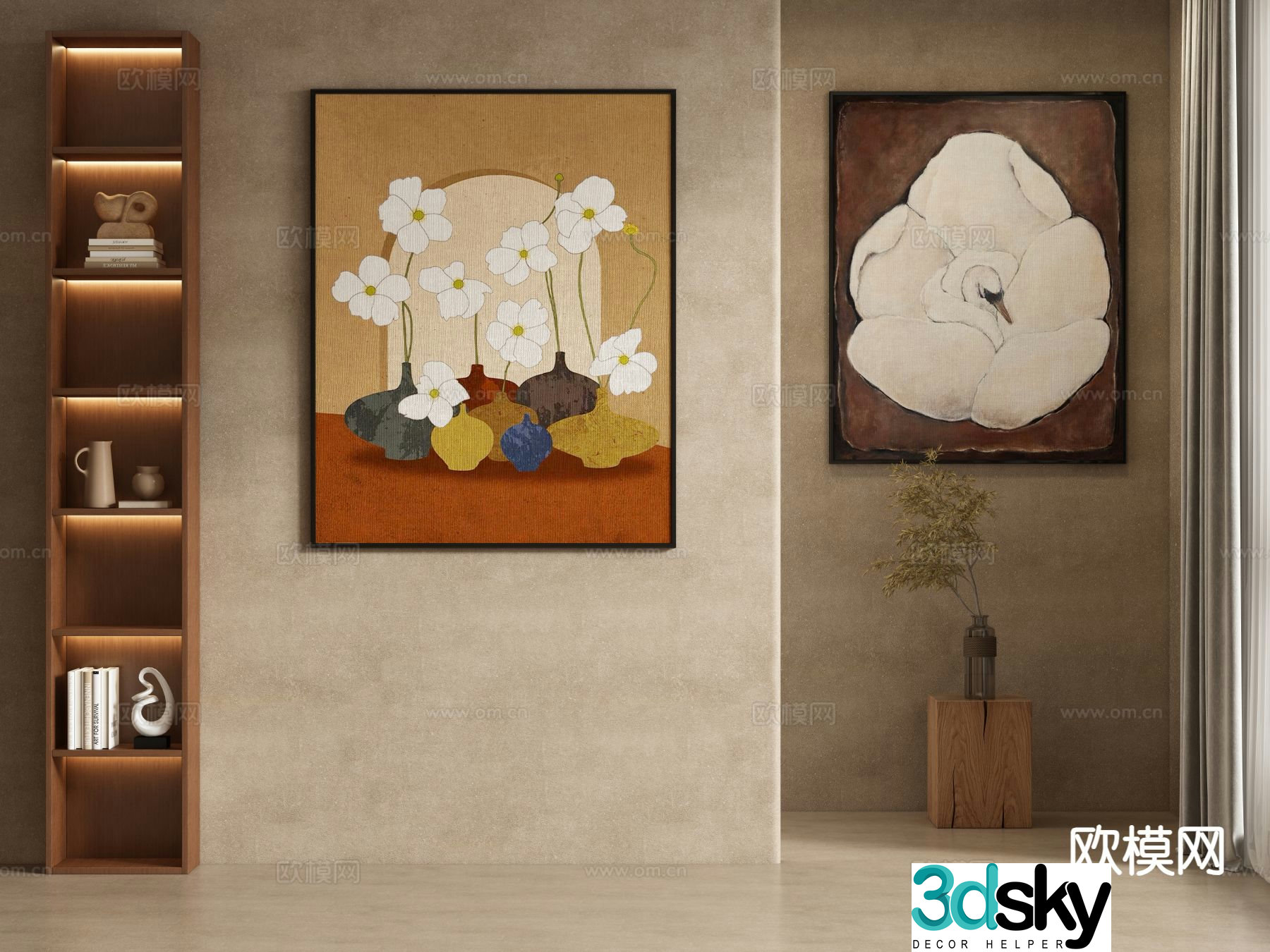 Medieval style decorative painting hanging painting flower oil painting 3D model