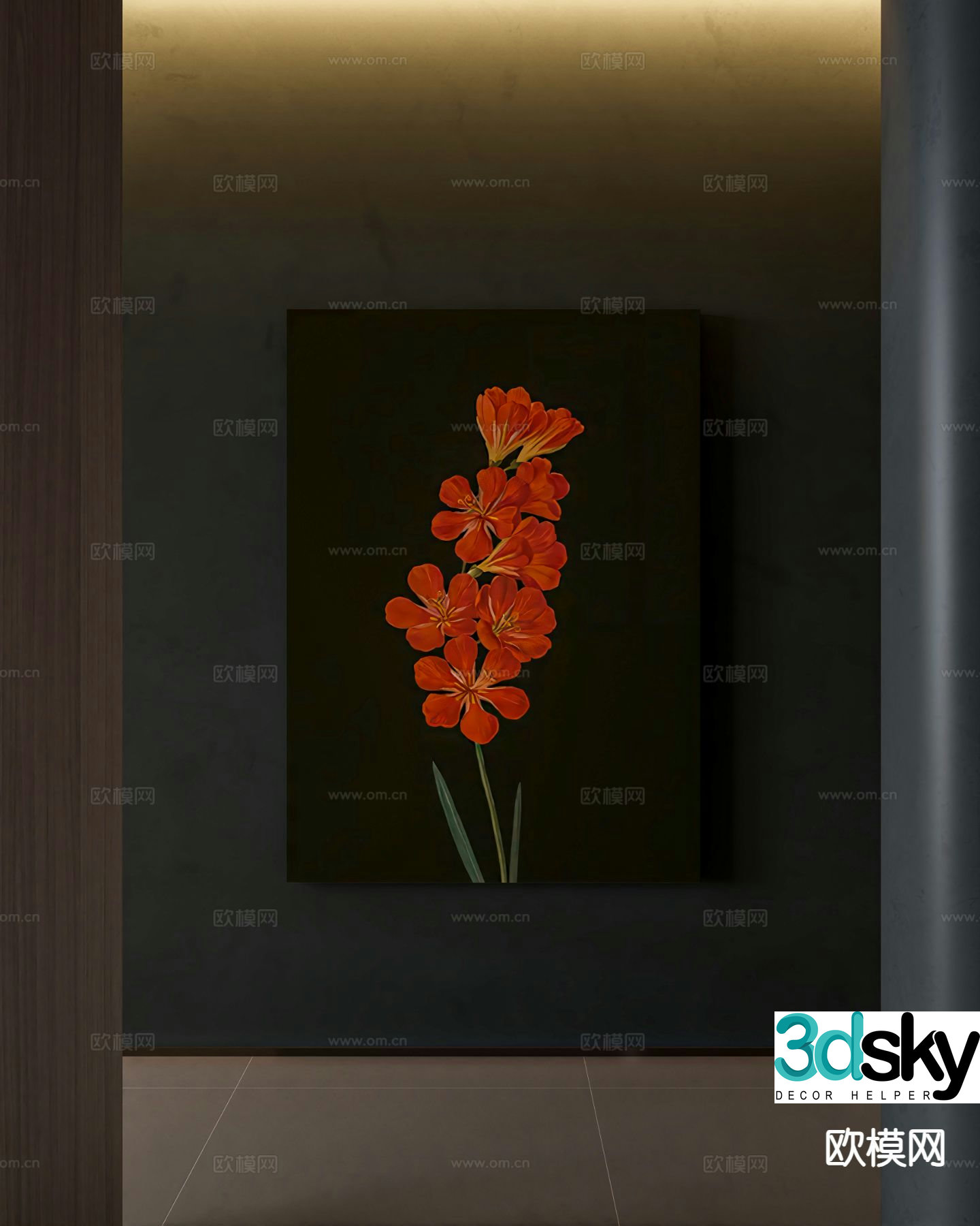 Wabi-sabi flower hanging painting decorative painting 3d model