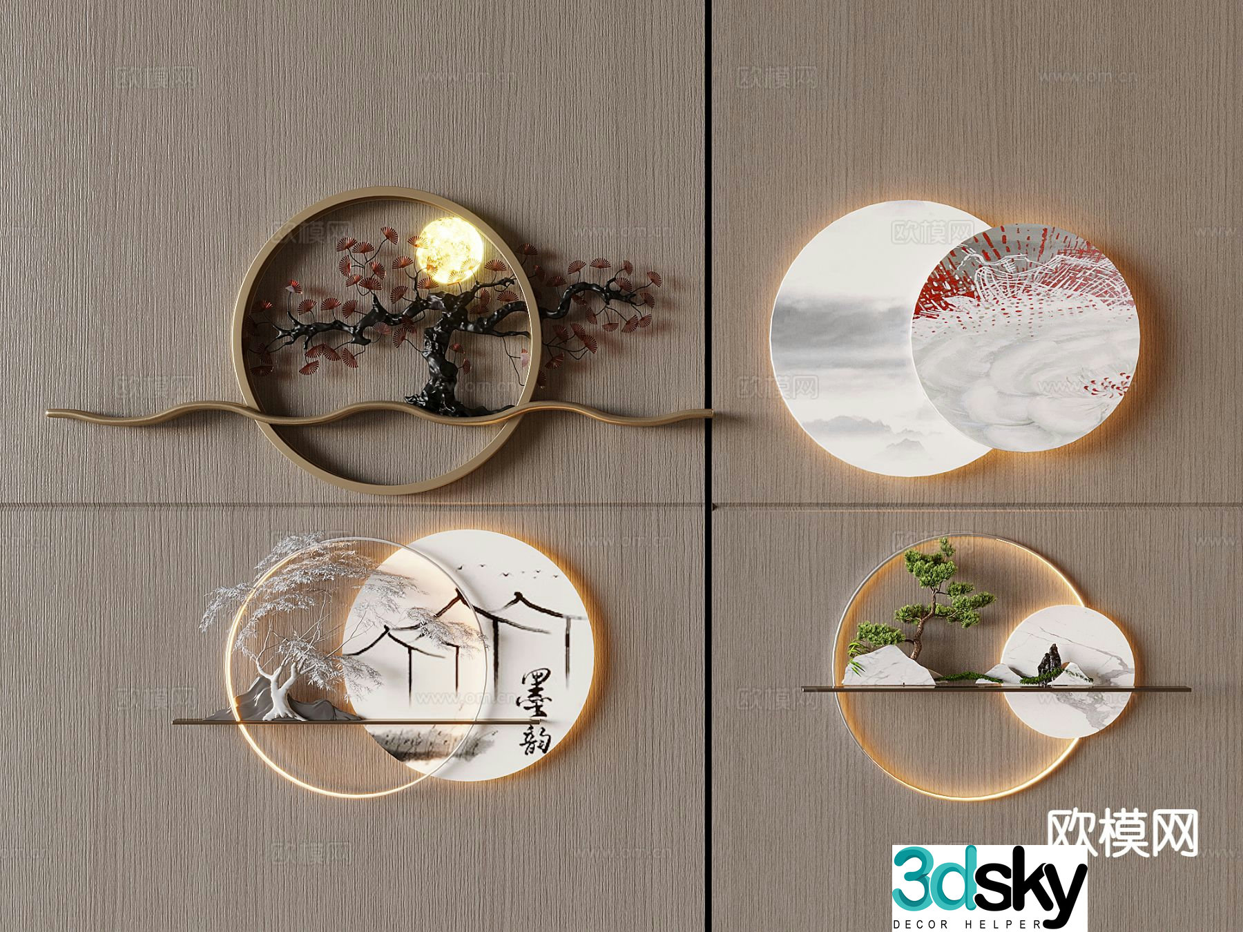 New Chinese Zen wall decorations hangings murals 3D model