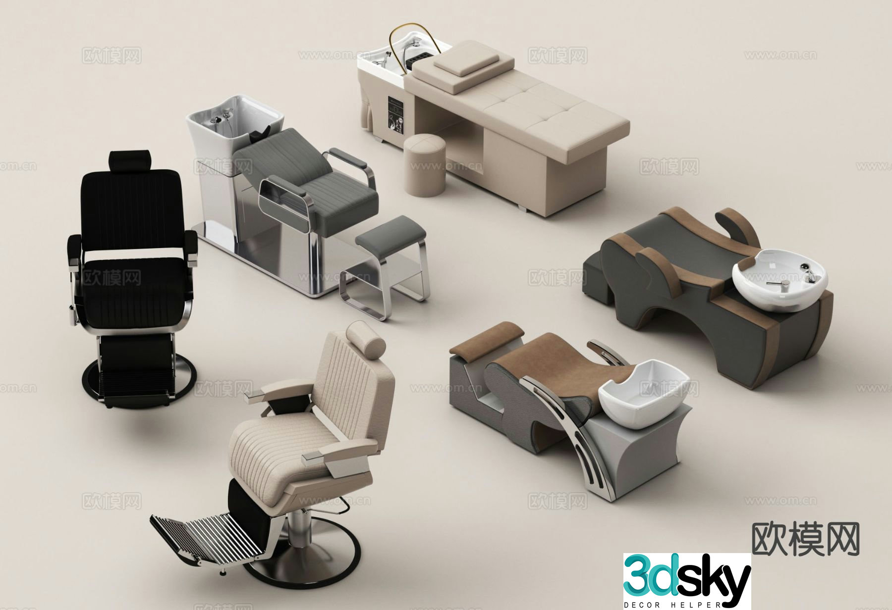 Barber chair, shampoo chair, massage chair, perm chair 3d model