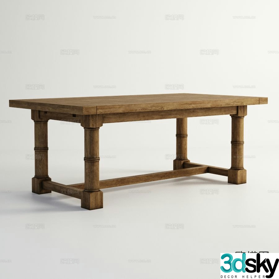 American solid wood coffee table 3D model