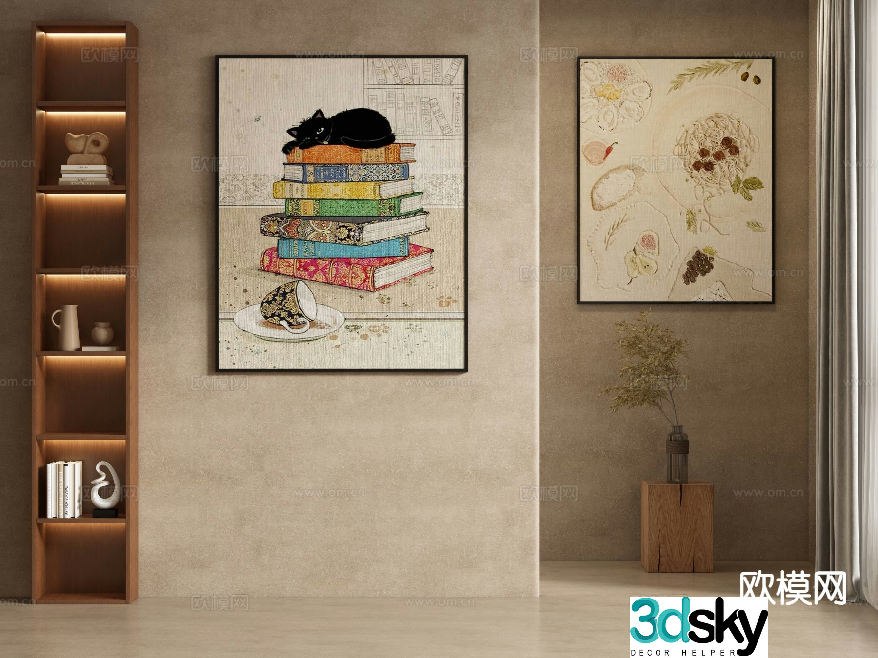 Wabi-sabi style decorative painting hanging painting cartoon book painting 3D model
