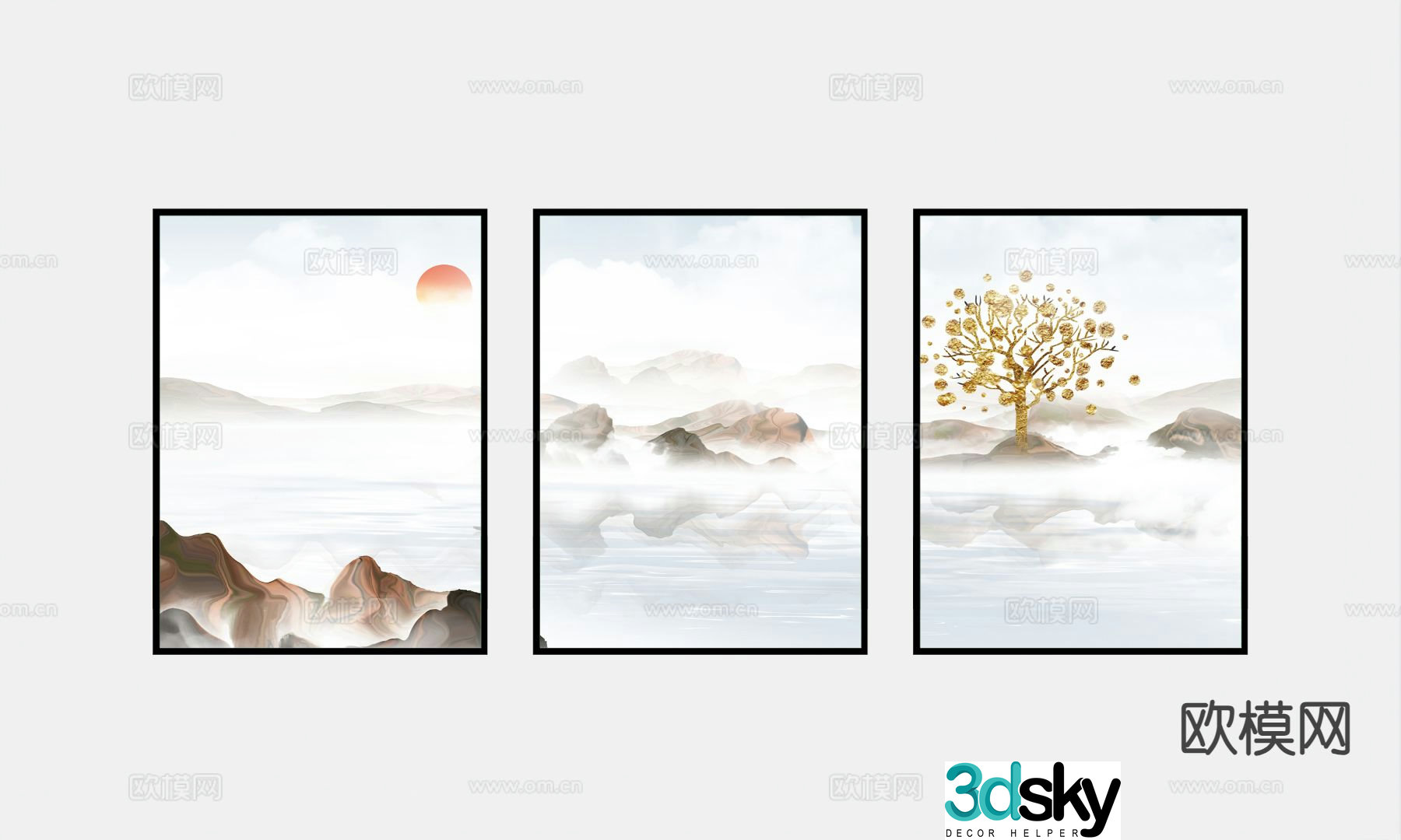 New Chinese style landscape painting decorative painting 3D model