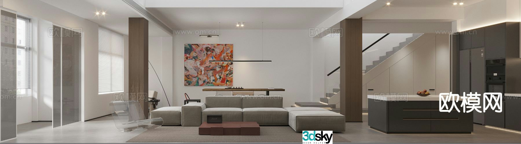 Modern living room duplex living room 3d model