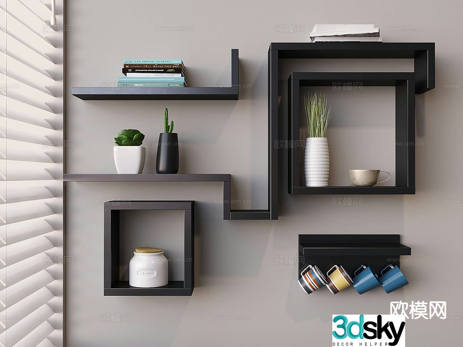 Nordic wall cabinet wall-mounted storage rack display rack 3D model