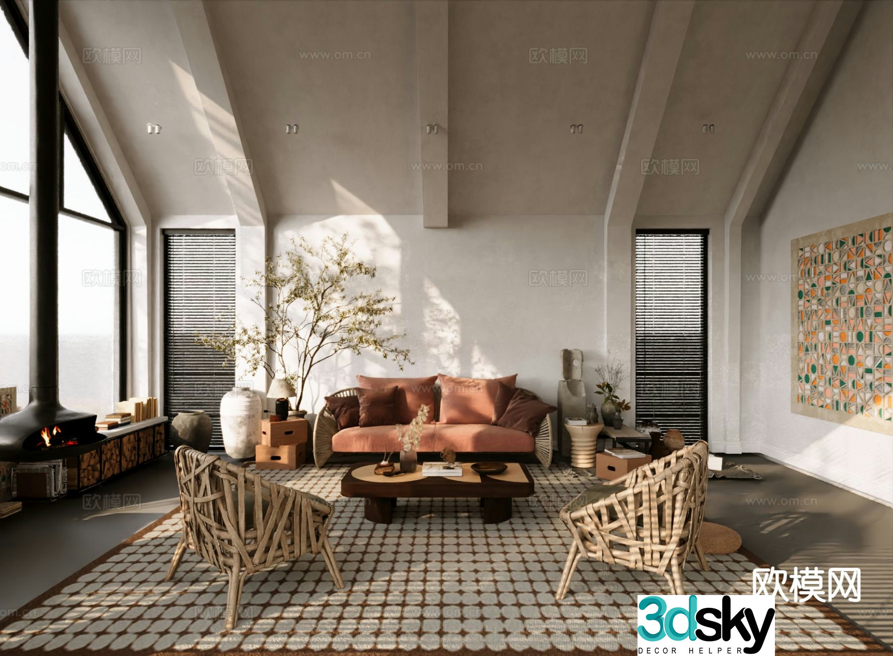 Wabi-sabi living room 3d model