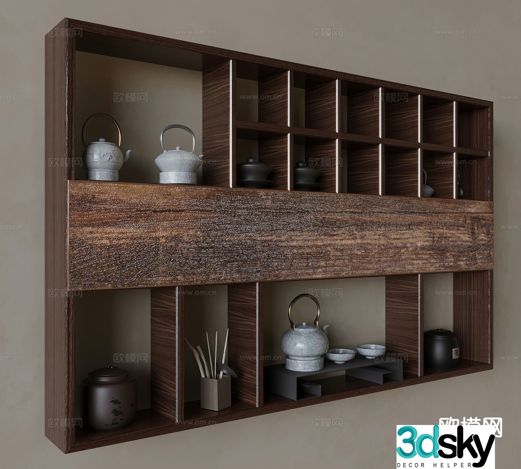 New Chinese style tea cabinet tea set storage rack 3d model