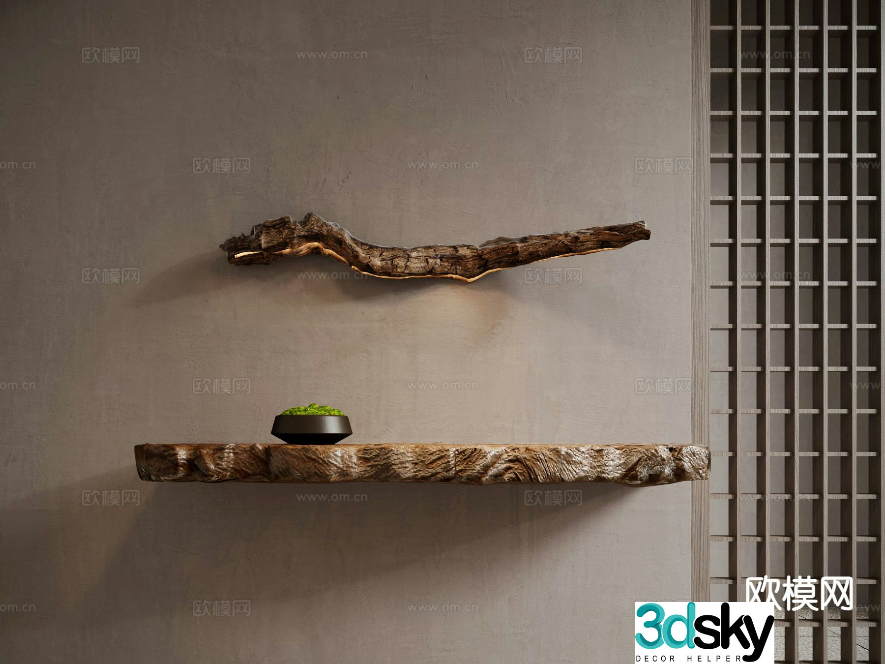 Wabi-sabi style wall lamp dead wood wall lamp 3d model
