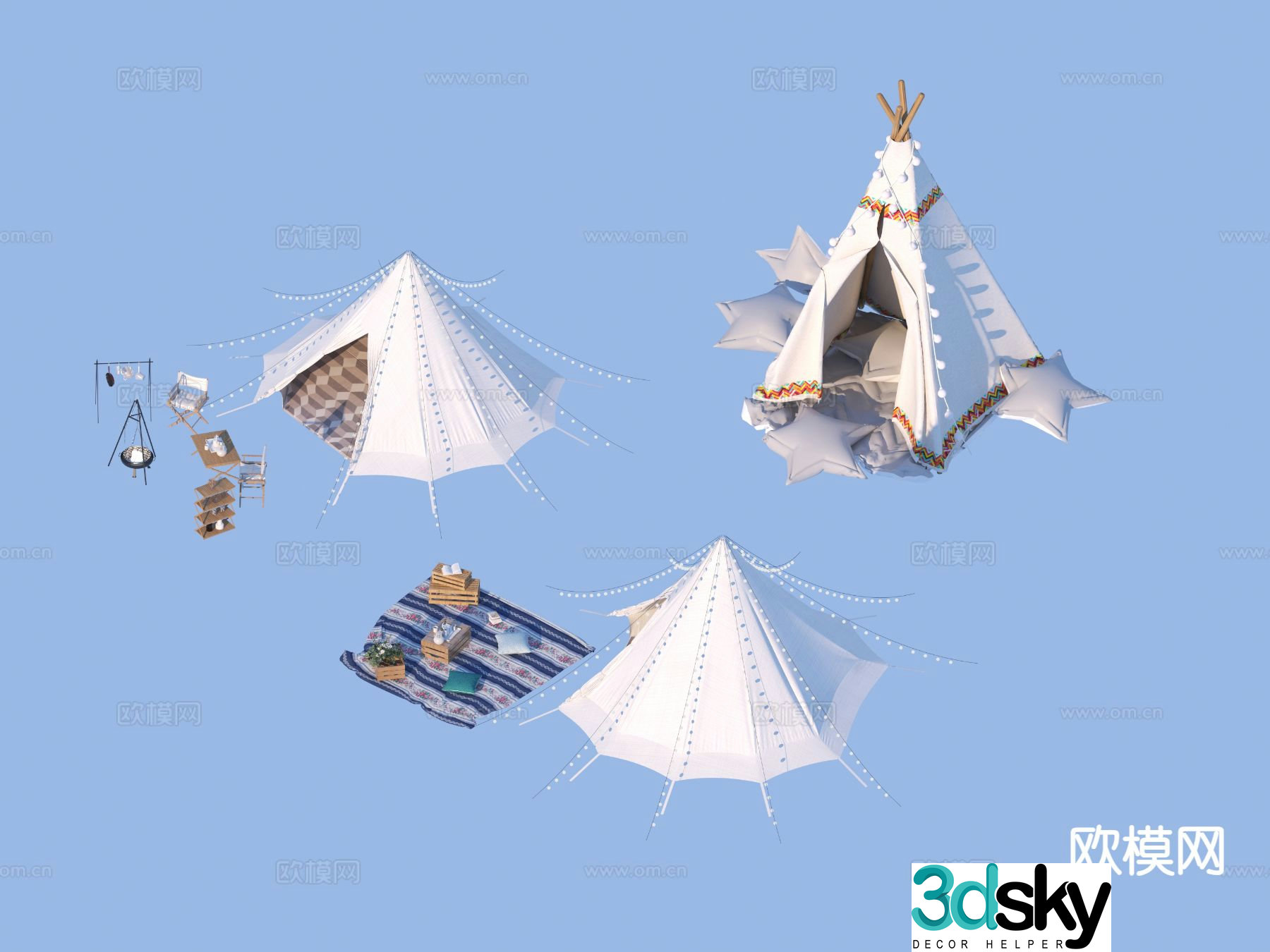 Modern camping tent outdoor camping chair 3d model