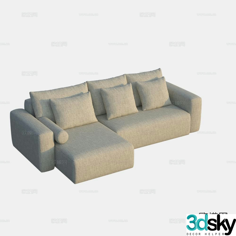 Modern three-person sofa leisure sofa corner sofa 3D model