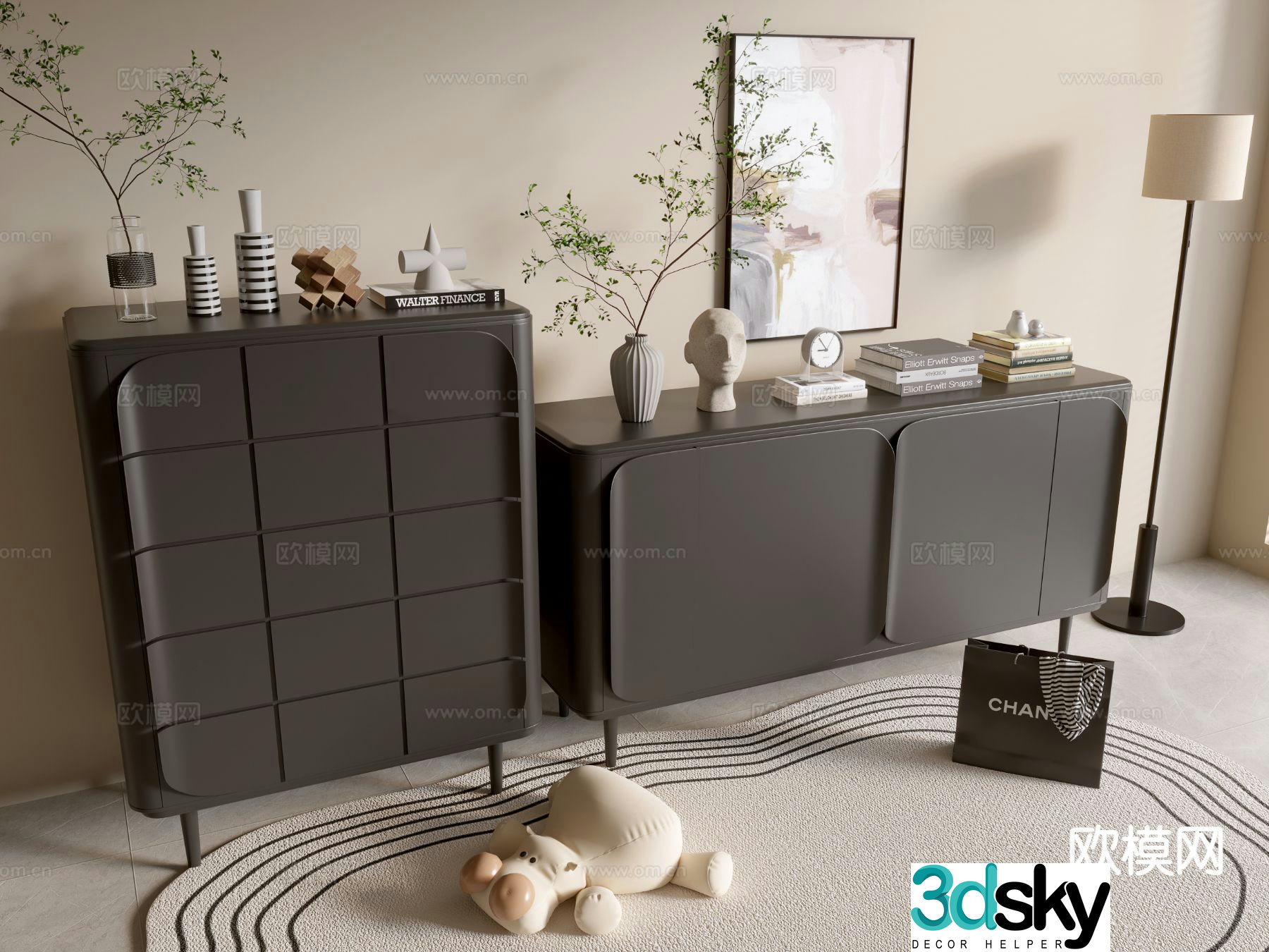 Modern black cabinet entrance cabinet 3d model