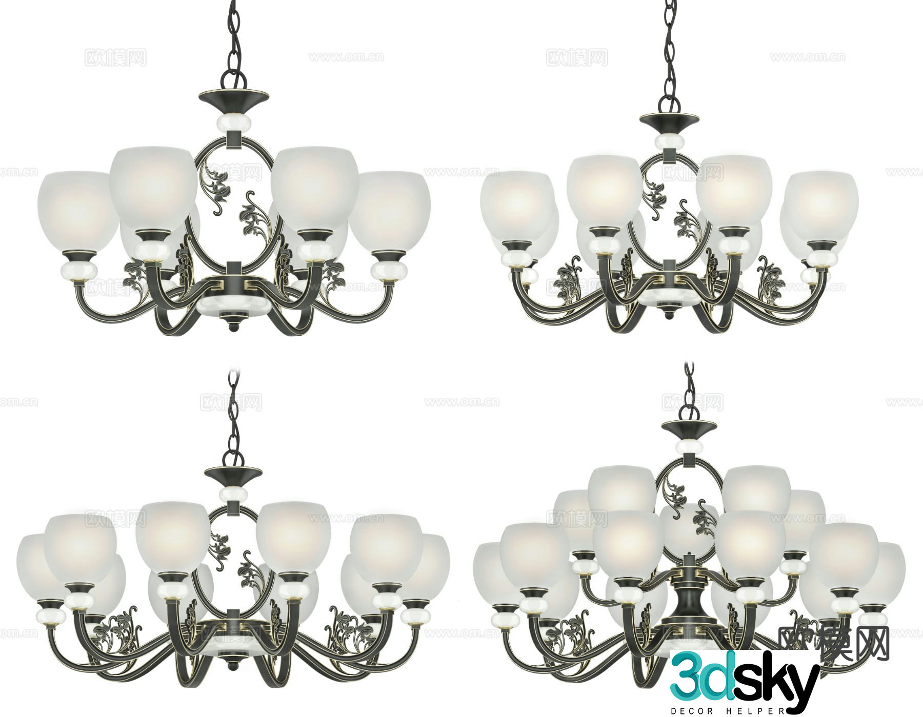 Chinese style multi-head chandelier 3d model