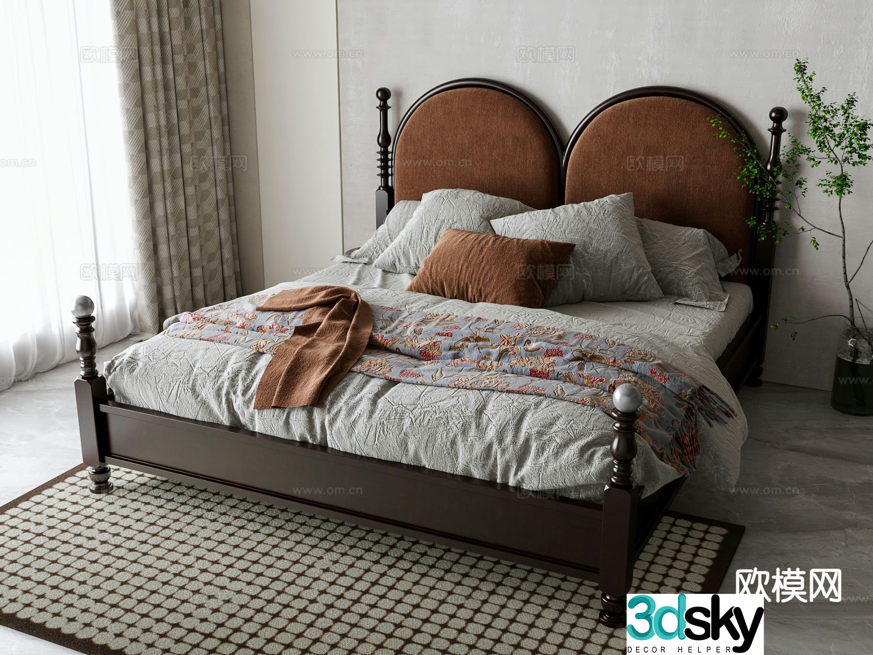 American double bed 3d model