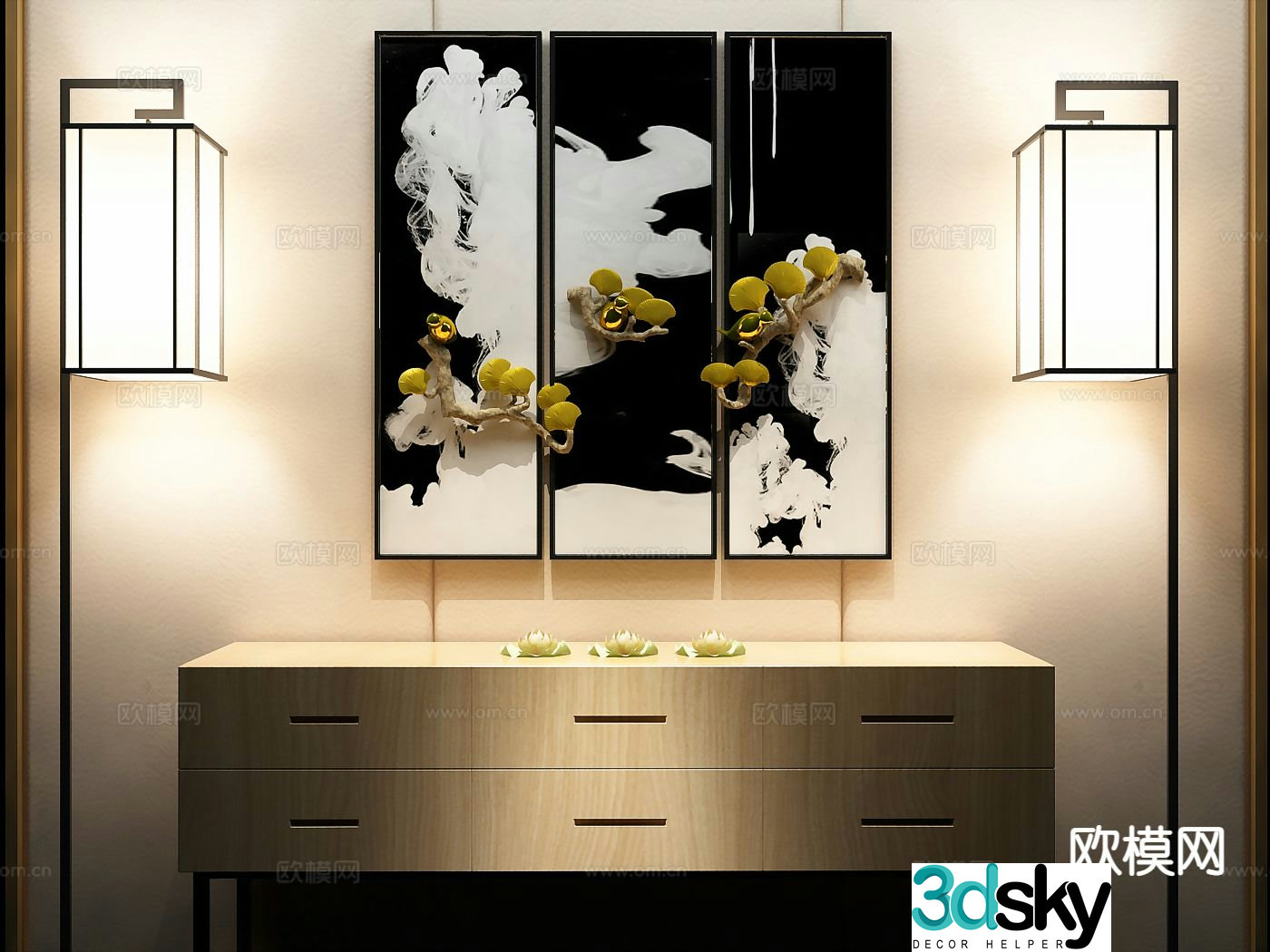 New Chinese style decorative painting abstract painting 3d model