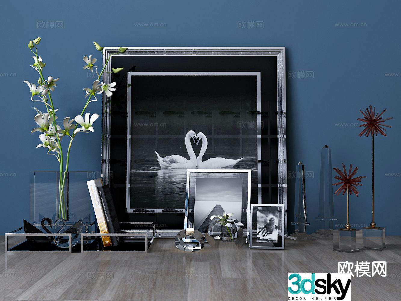 Modern decorations ornaments photo frames swan ornaments 3d model