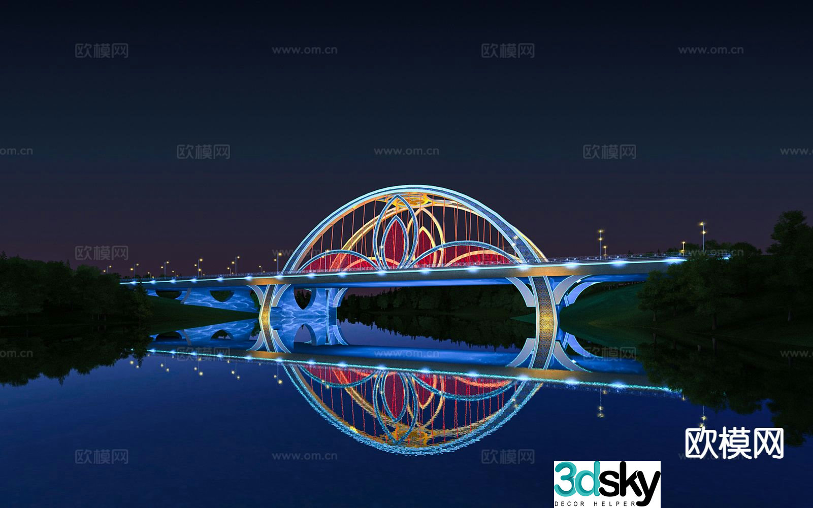 Modern bridge night view bridge viaduct pedestrian bridge arch bridge suspension bridge 3d model